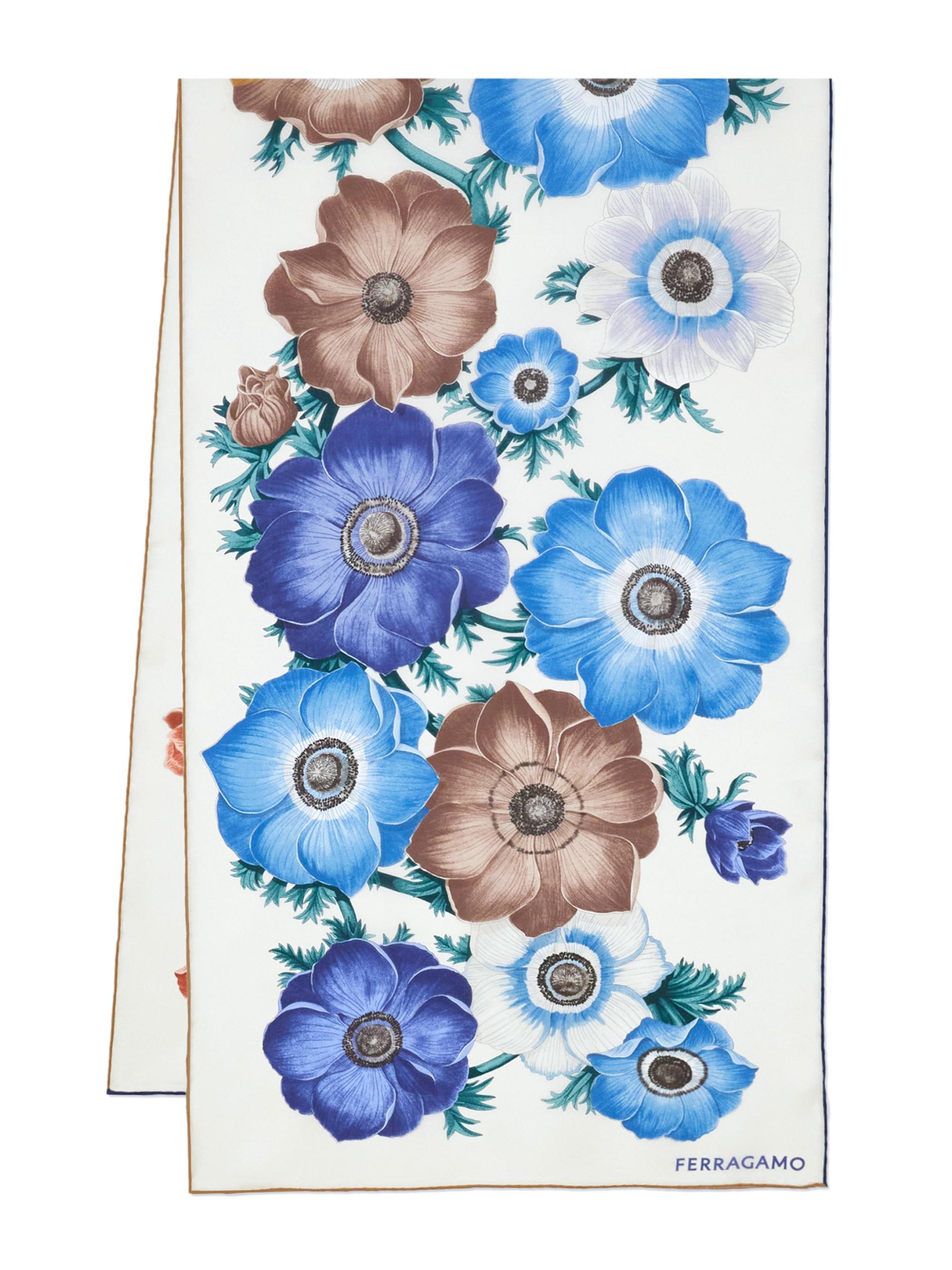 FERRAGAMO Women's Anemoni Floral Silk Scarf -  Blue