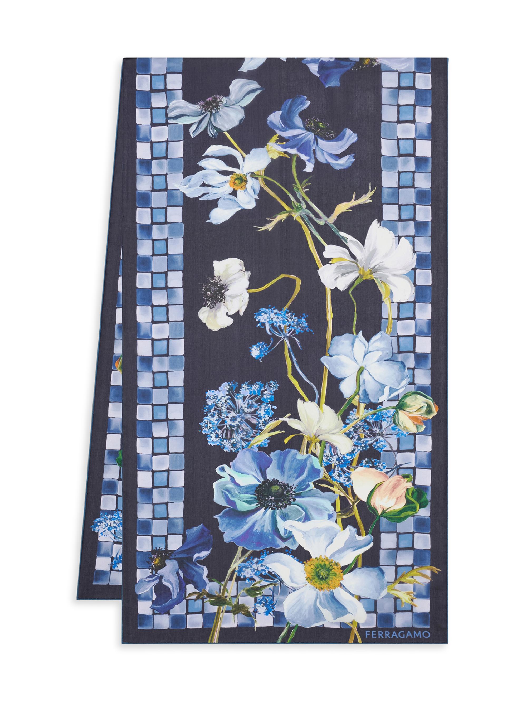 FERRAGAMO Women's Floral Silk Scarf - Navy