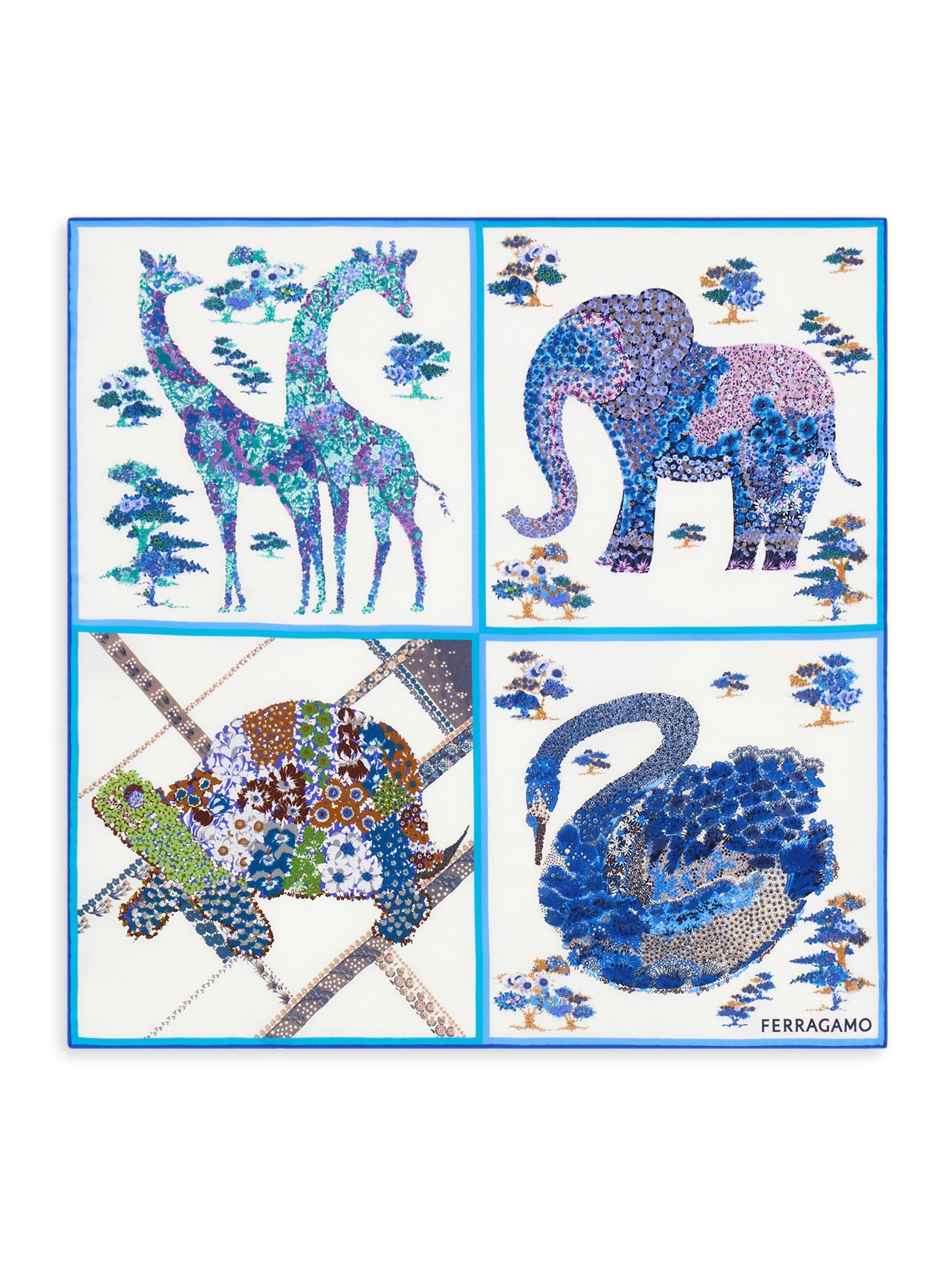 FERRAGAMO Women's Patchwork Silk Scarf -  Blue