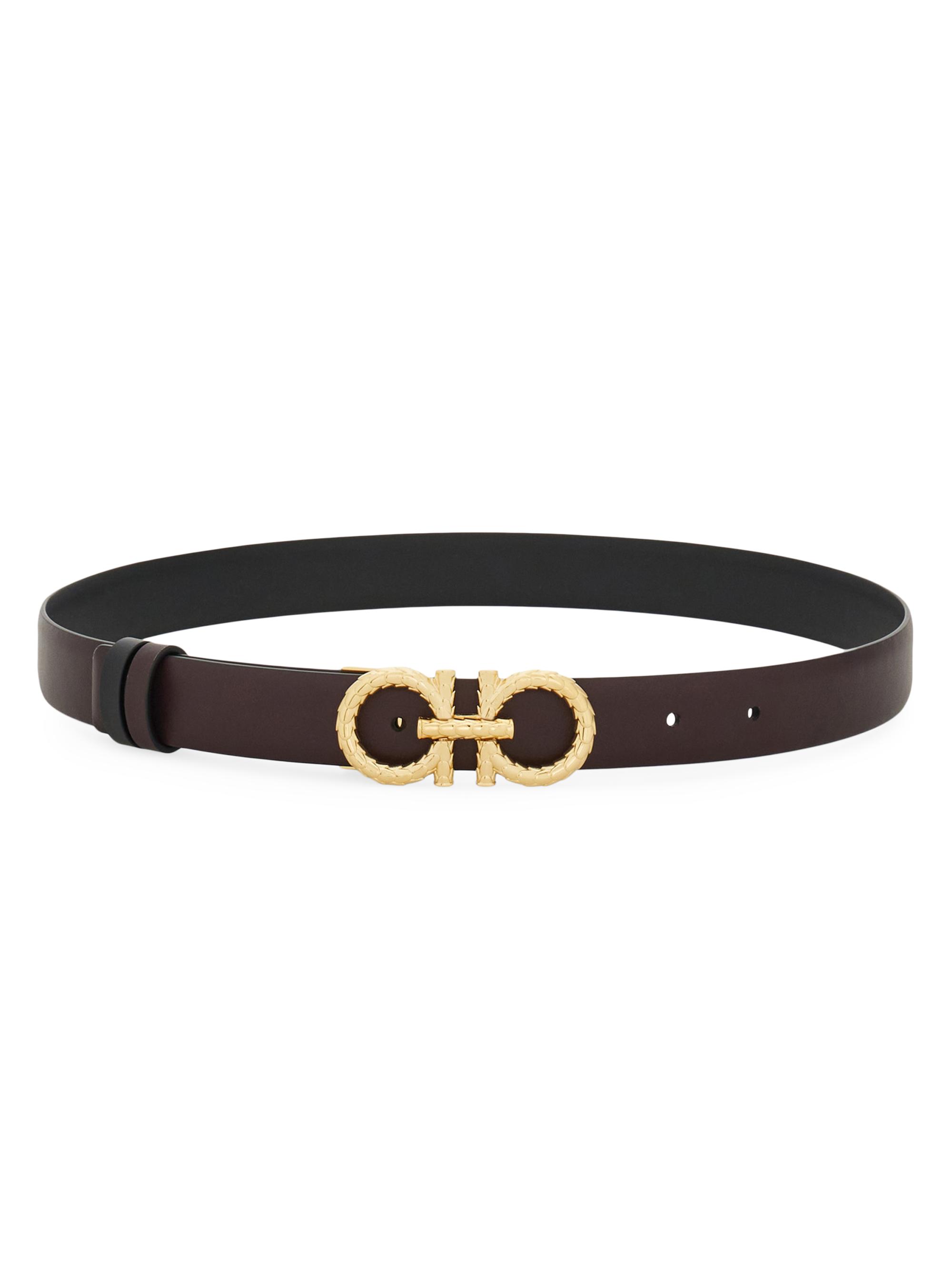 FERRAGAMO Women's Gancini Reversible Leather Belt - Oxblood Black
