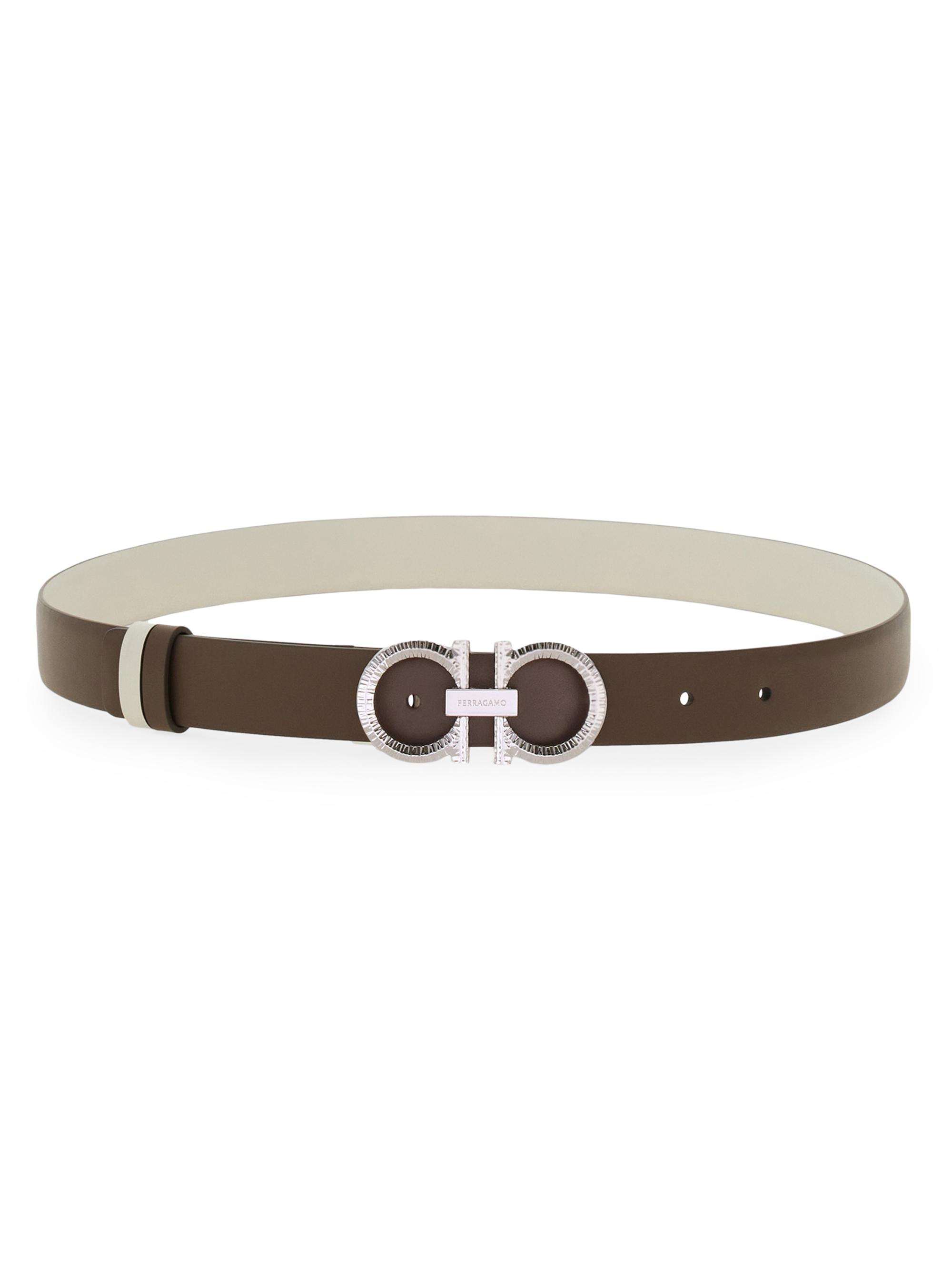 FERRAGAMO Women's Gancini Reversible Leather Belt - Coco Brown White