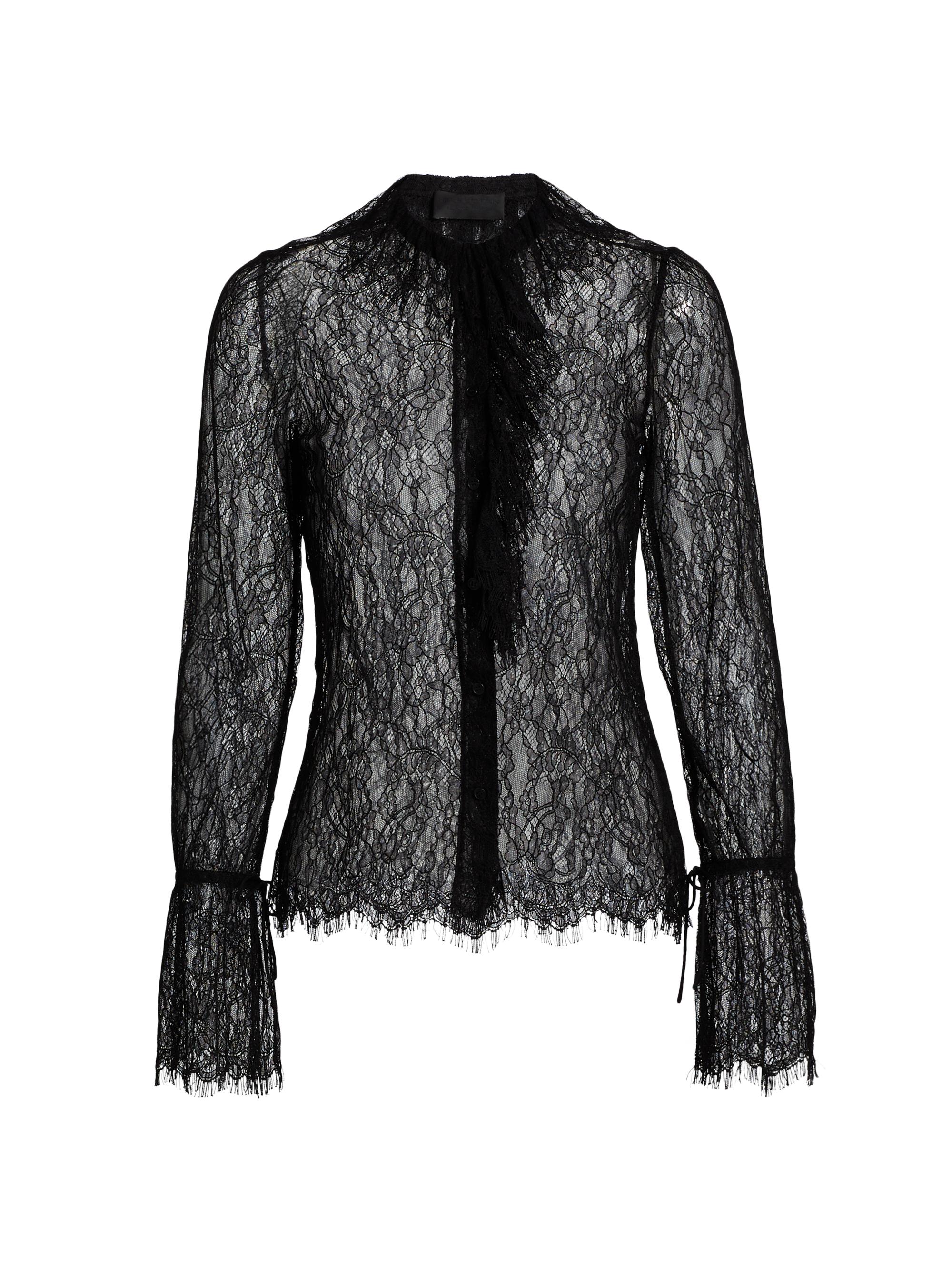 Nili Lotan Women's Cecily Scalloped Lace Button-Front Shirt - Black