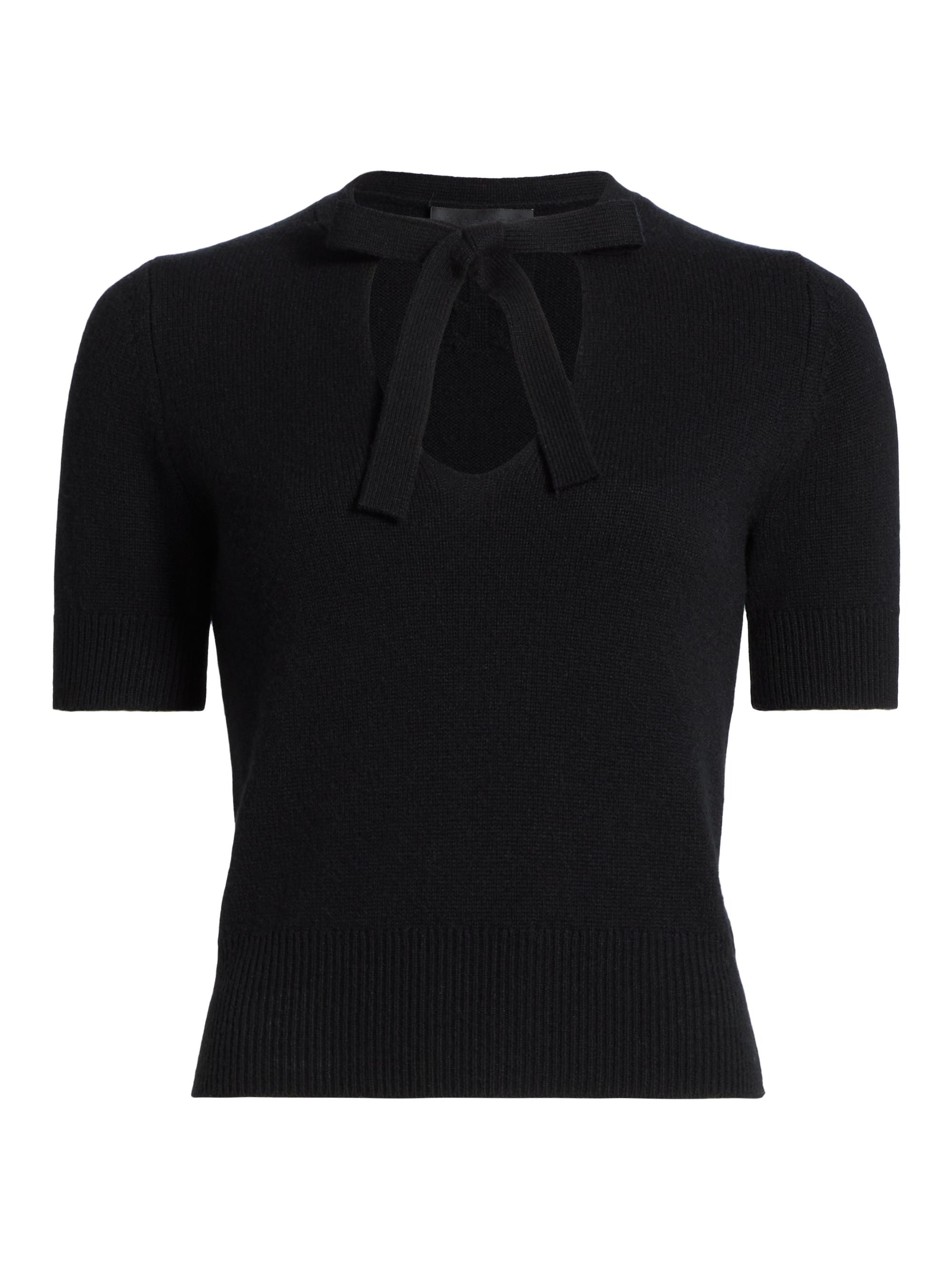 Nili Lotan Women's Connie Cashmere Tie-Neck Short-Sleeve Sweater - Black