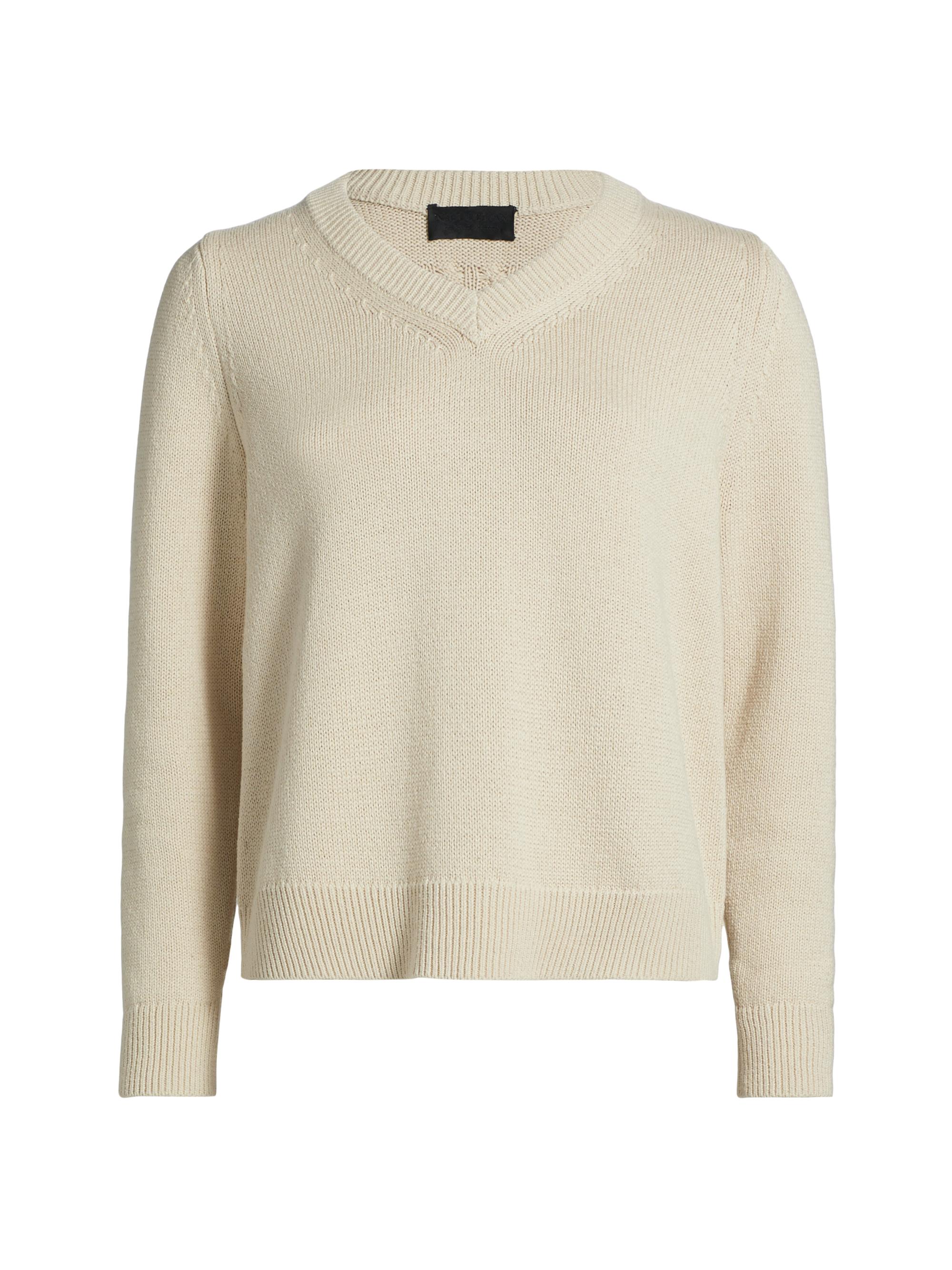 Nili Lotan Women's Priya Cotton-Blend V-Neck Sweater - Ecru