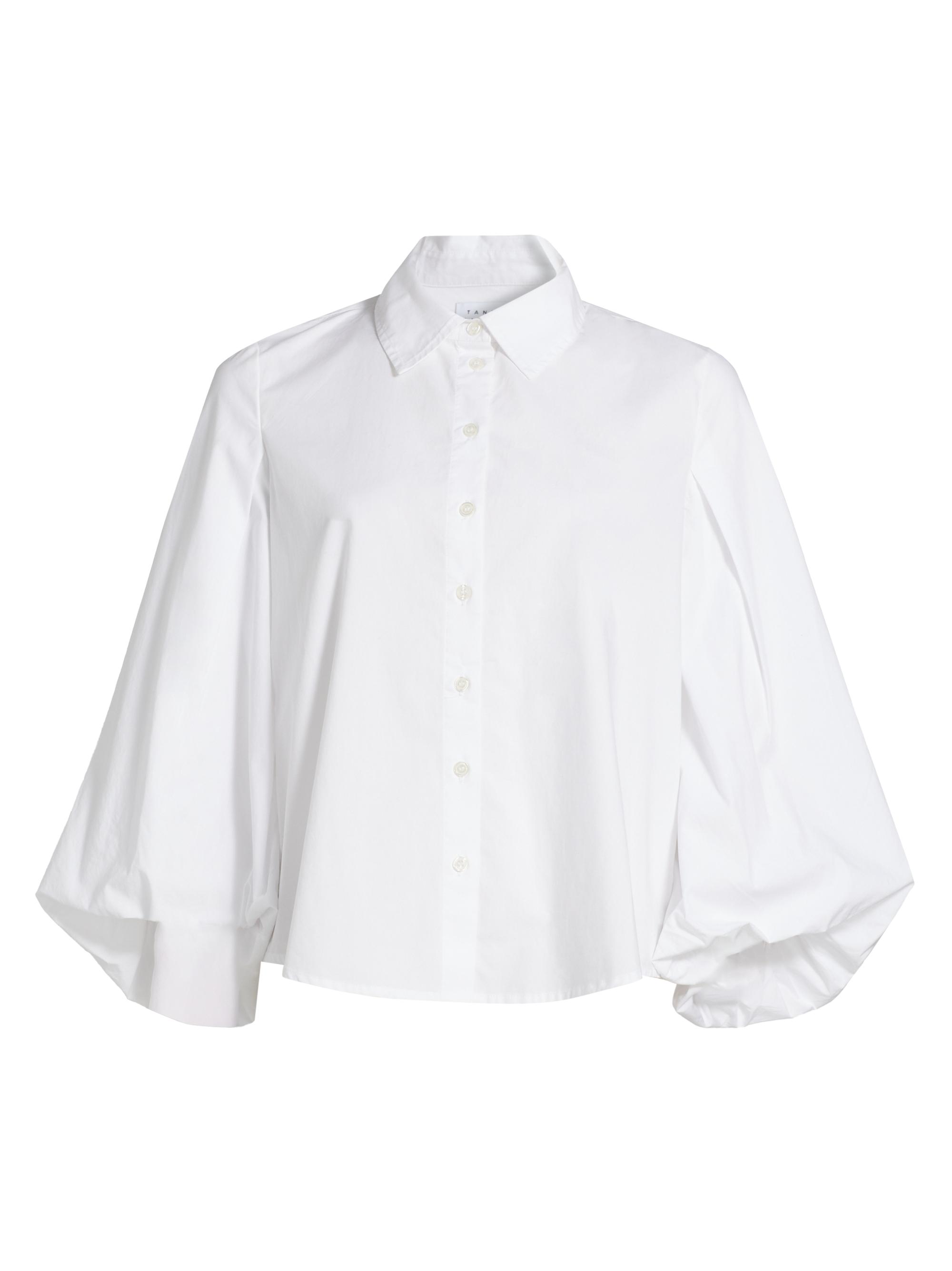 Tanya Taylor Women's Marina Blouson Button-Up Poplin Top - Optic White