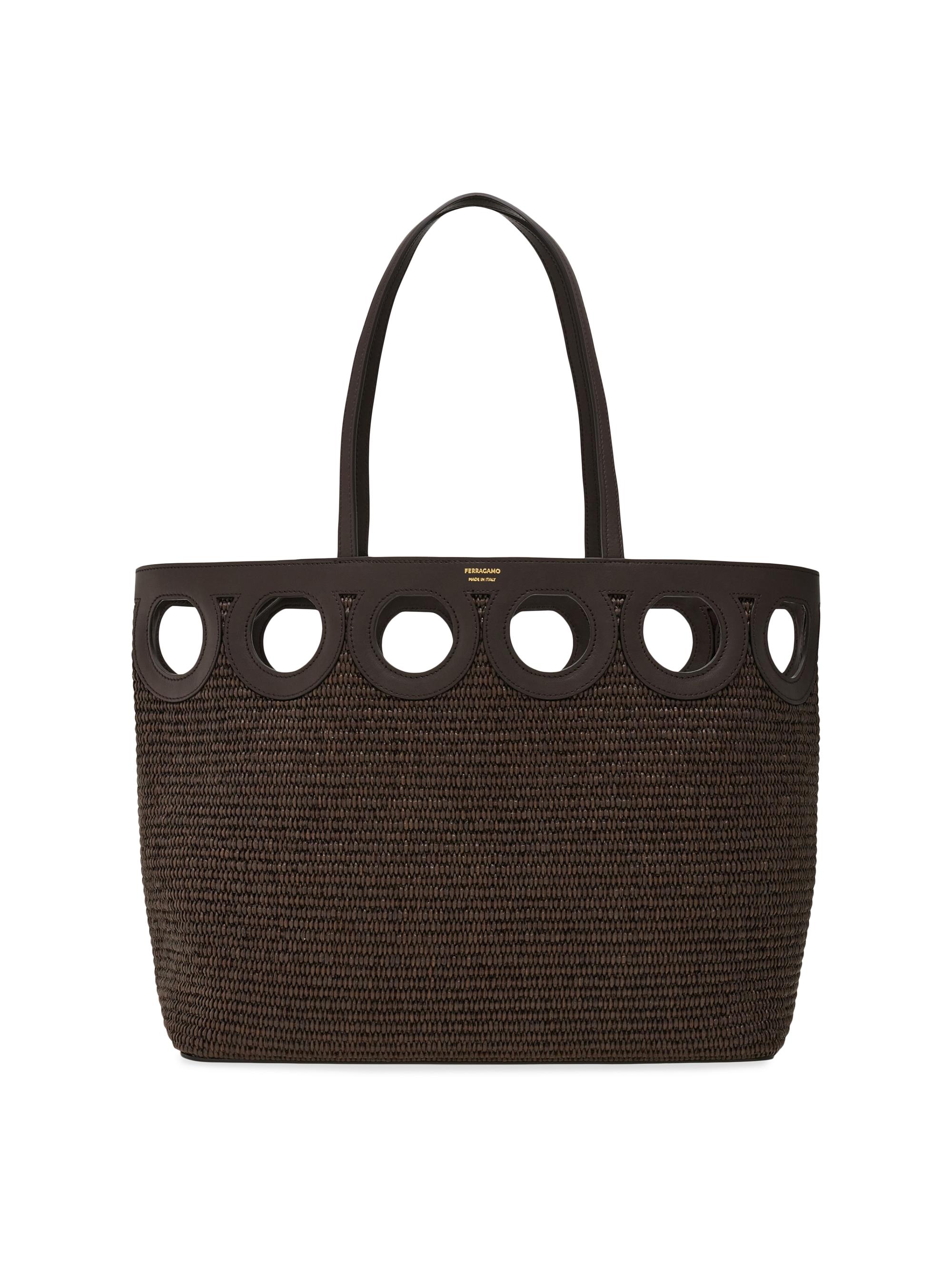 FERRAGAMO Women's Raffia & Leather Tote Bag - T Moro Testa Di Moro