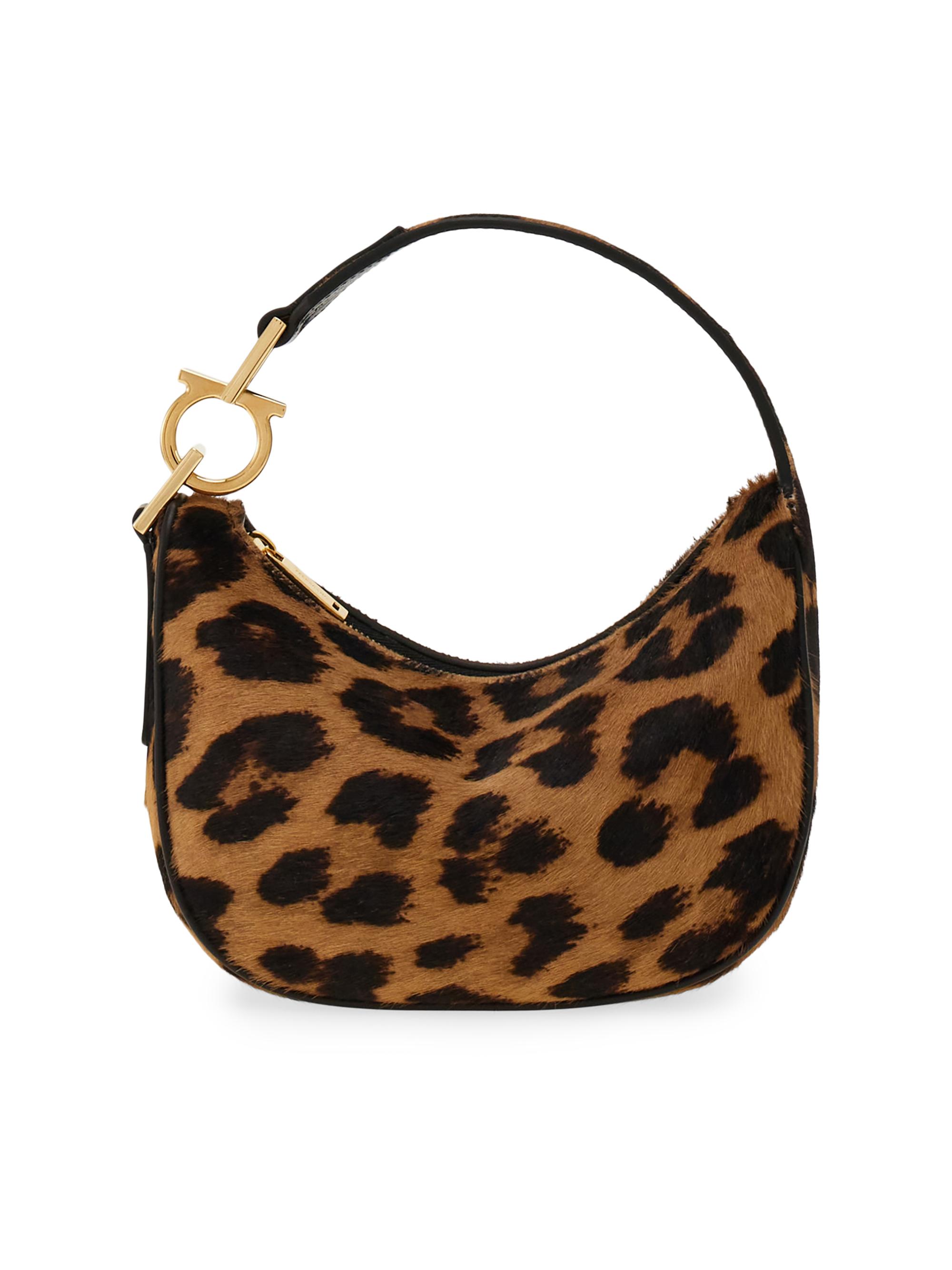 FERRAGAMO Women's Gancini Leopard Calf Hair Top Handle Bag - Naturale Nero