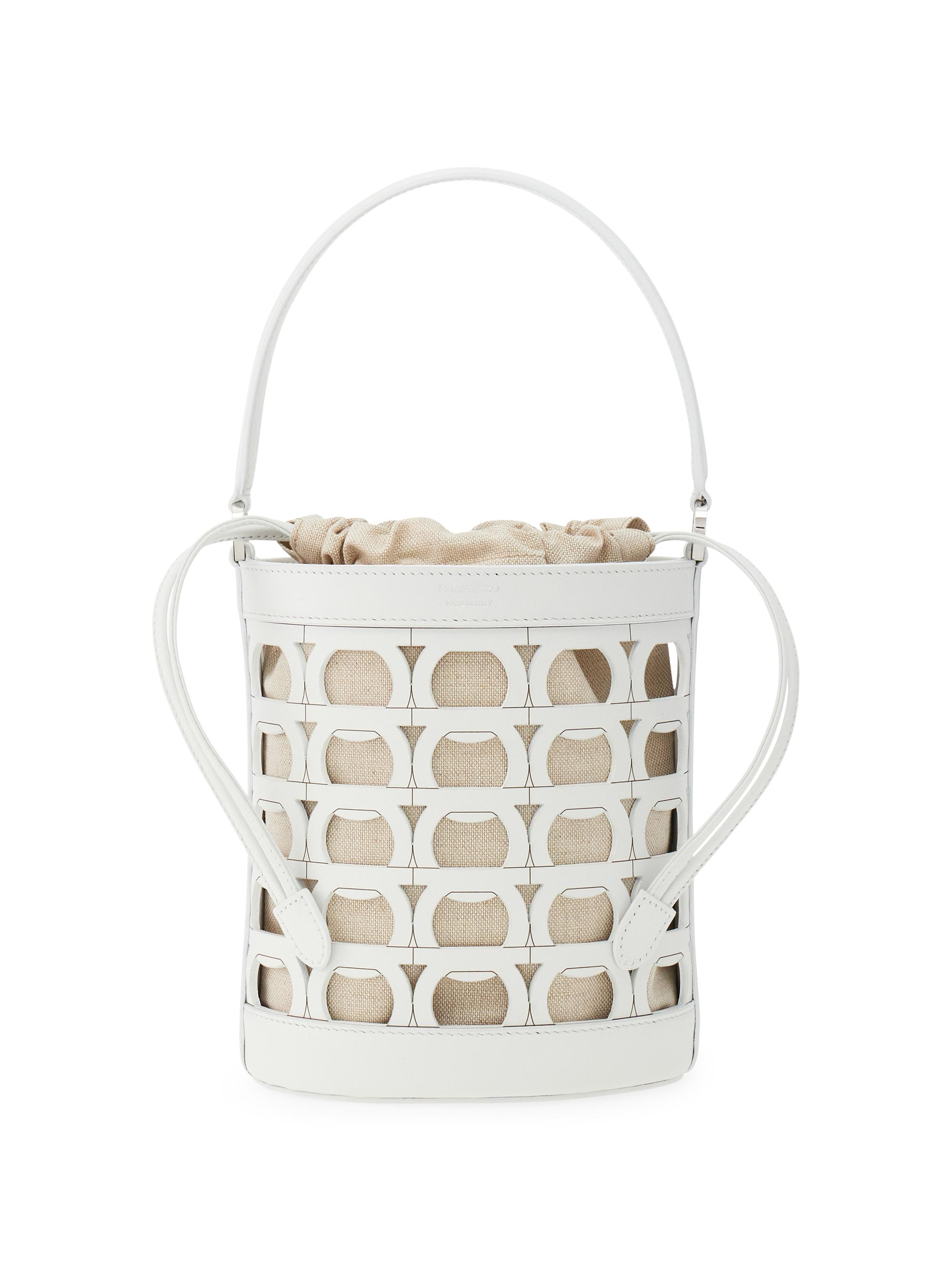 FERRAGAMO Women's Laser-Cut Leather Bucket Bag - Optic White Naturale