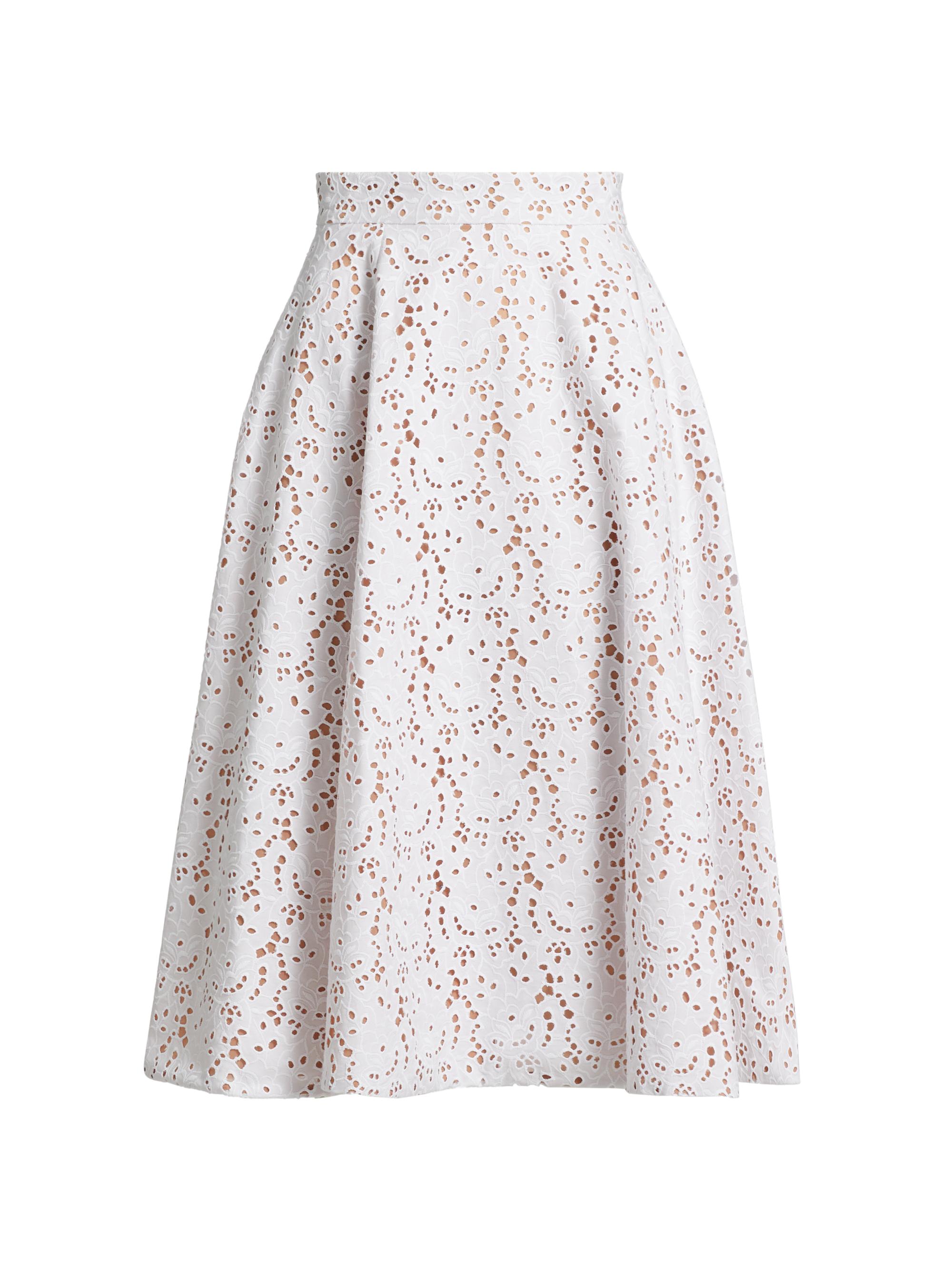 Michael Kors Collection Women's Broderie Anglaise Flared Midi-Skirt - Optic White