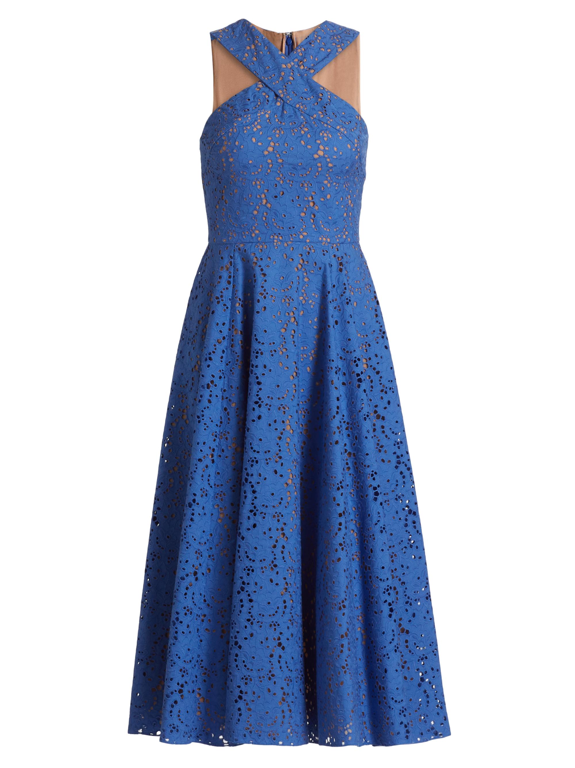 Michael Kors Collection Women's Broderie Anglaise Sleeveless Midi-Dress - Ocean