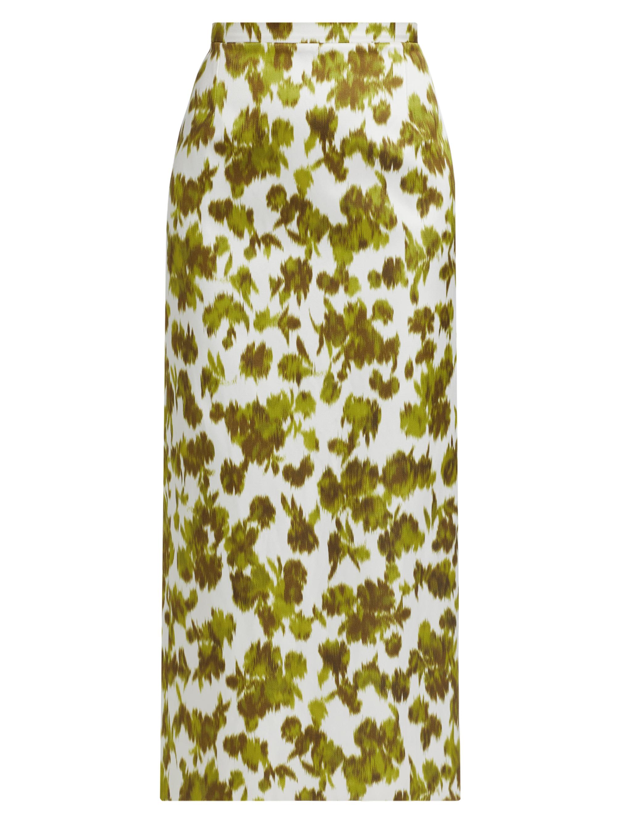 Michael Kors Collection Women's Abstract Floral Satin Pencil Midi-Skirt - Moss Optic White