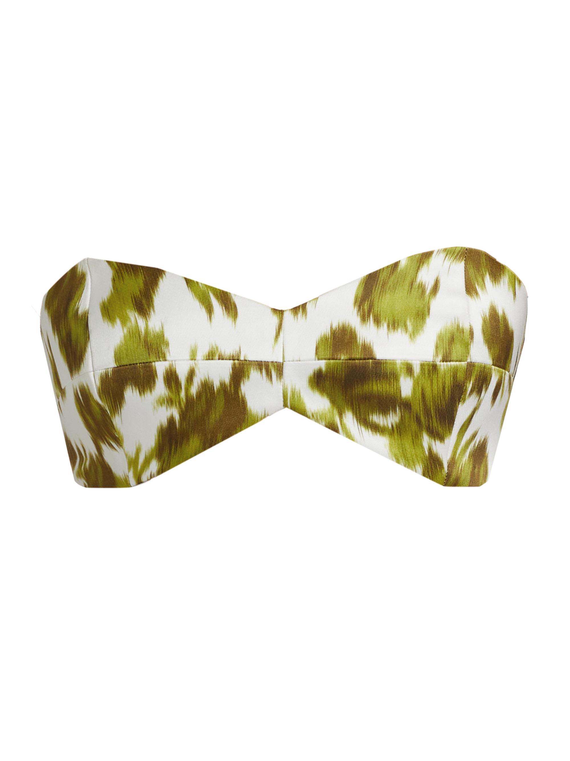 Michael Kors Collection Women's Abstract Floral Satin Bandeau Top - Moss Optic White