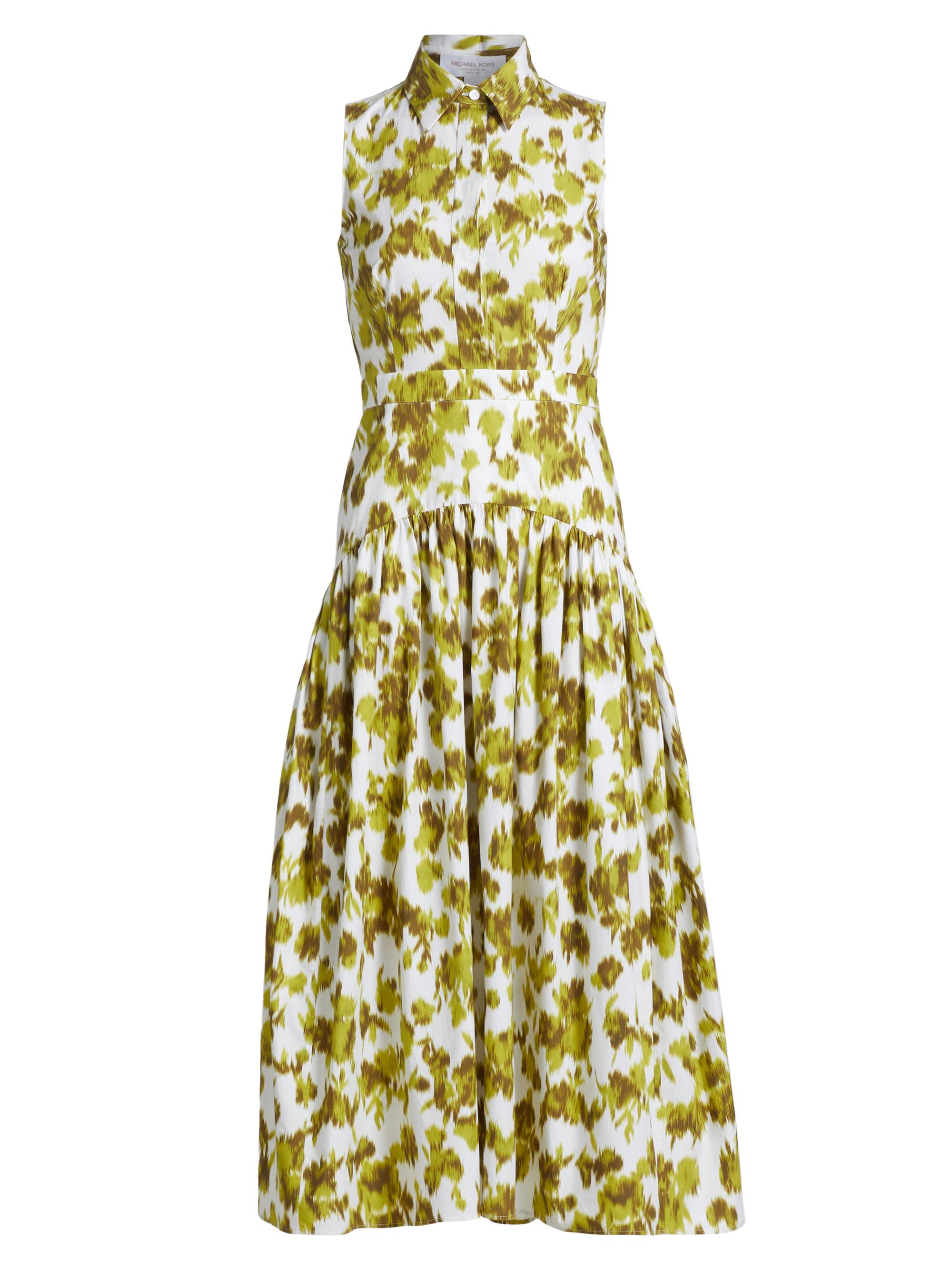 Michael Kors Collection Women's Abstract Floral Cotton Drop-Waist Midi-Shirtdress - Moss Optic White