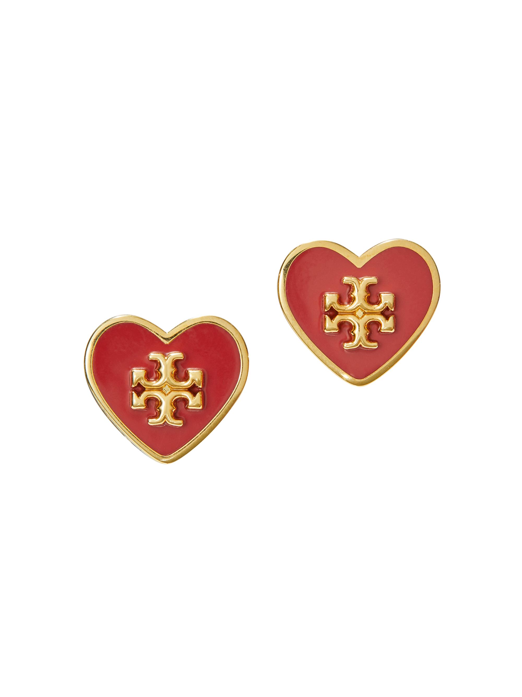Tory Burch Women's Kira 18K-Gold-Plated & Enamel Heart Stud Earrings - Tory Gold Red