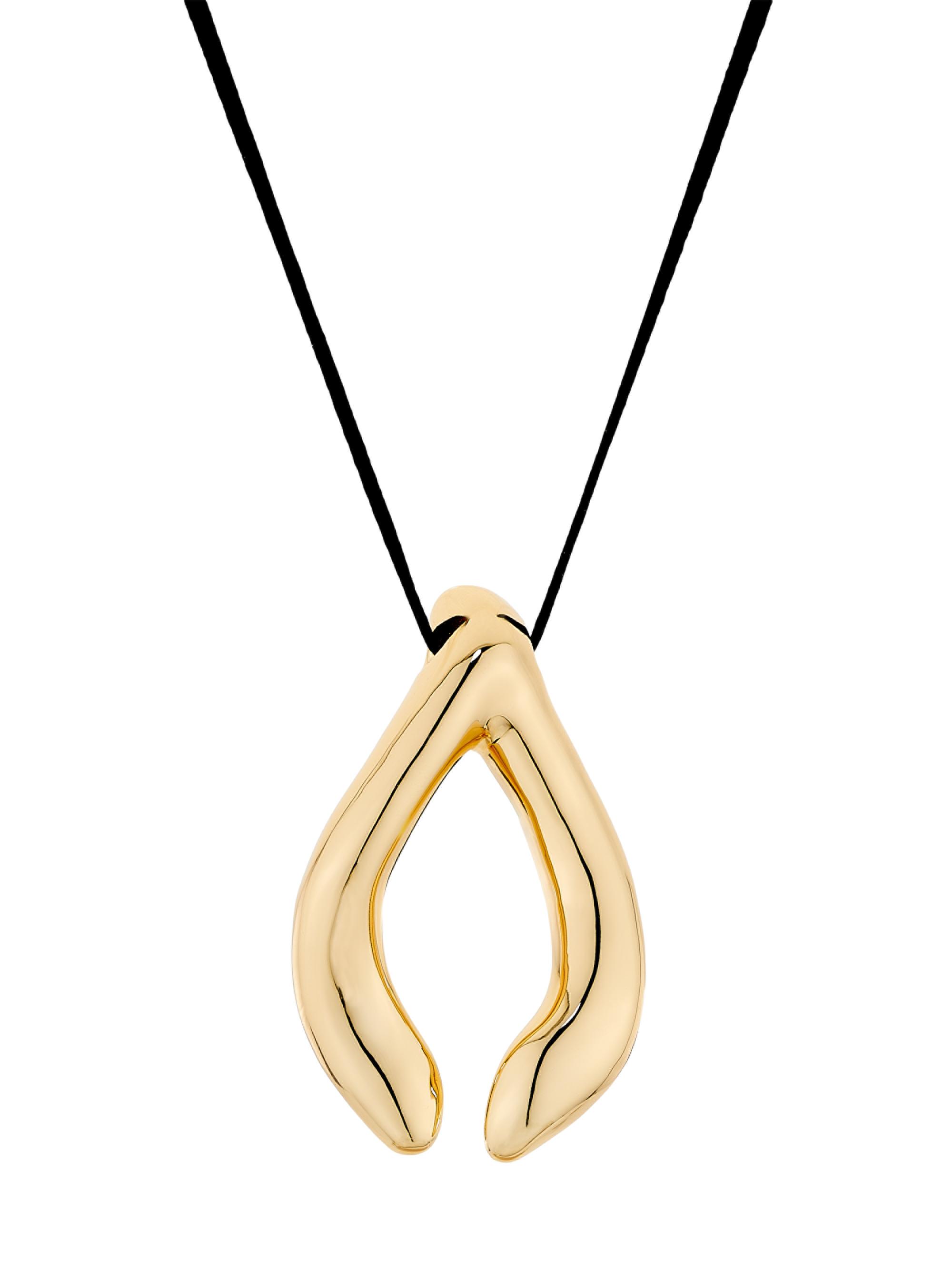 Tory Burch Women's 18K-Gold-Plated & Silk Wishbone Pendant Necklace - Light Brass Black