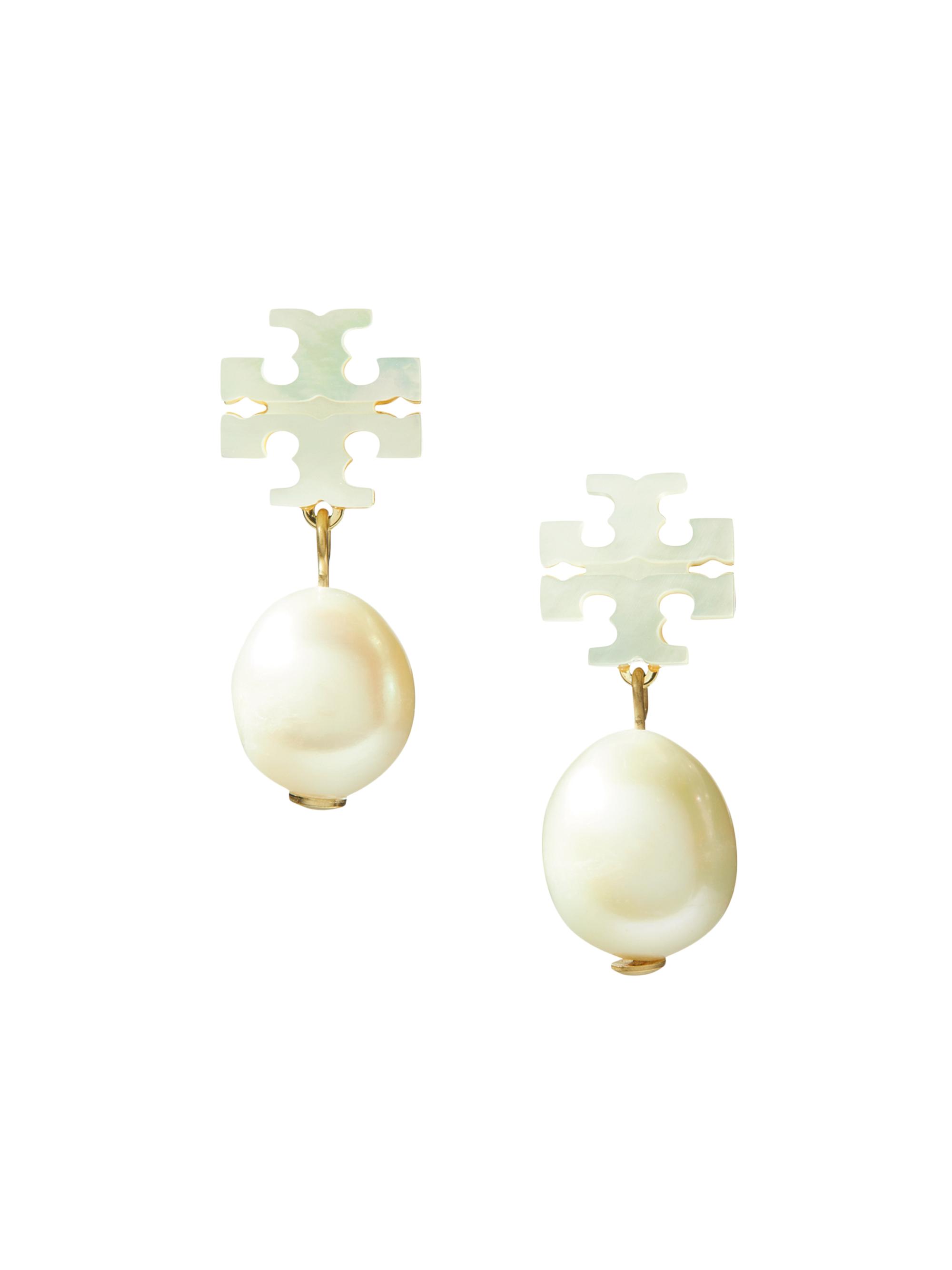 Tory Burch Women's Kira 18K-Gold-Plated, Mother-Of-Pearl & Cultured Pearl Logo Drop Earrings - Tory Gold Mother Of Pearl