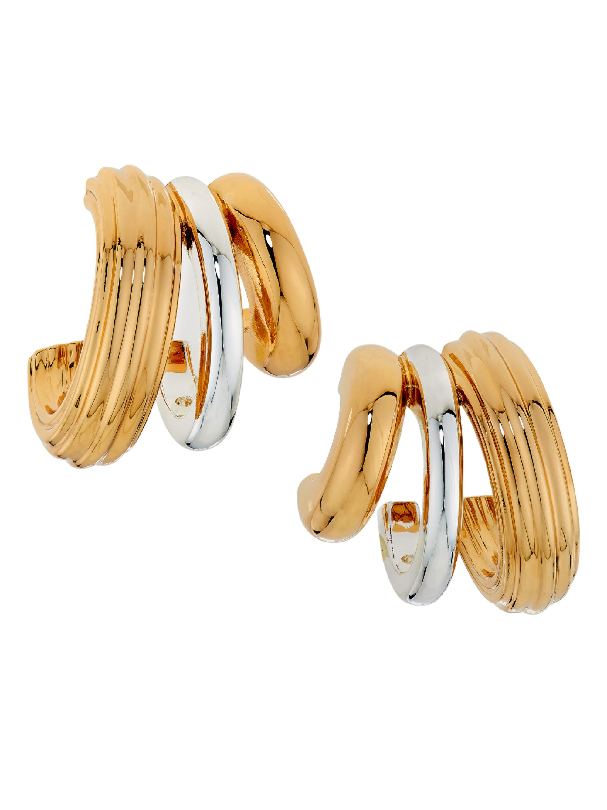 Tory Burch Women's Two-Tone Triple-Hoop Earrings - Light Brass Light Silver