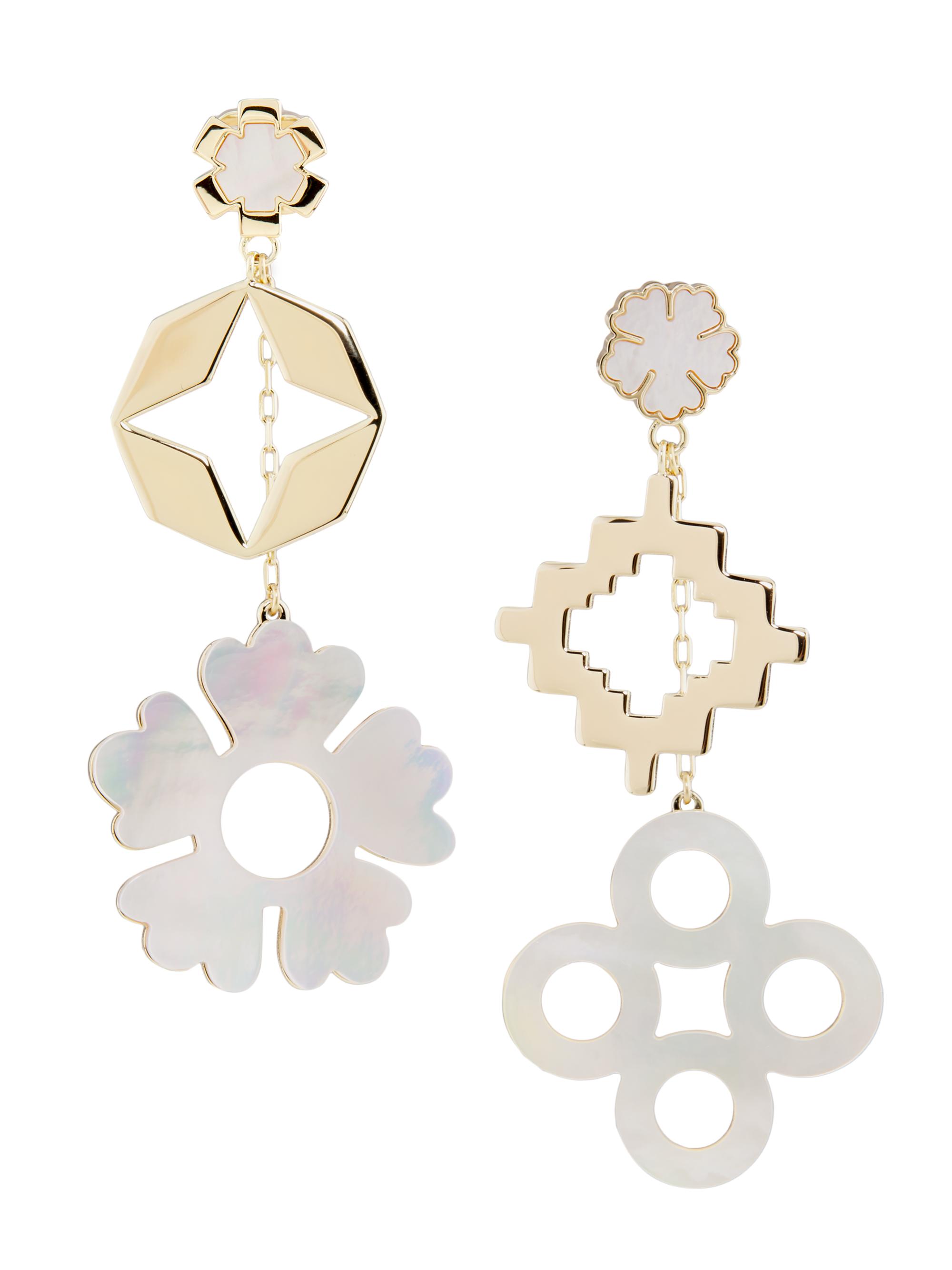 Tory Burch Women's Kira 18K-Gold-Plated & Mother-Of-Pearl Mismatched Clover Drop Earrings - Tory Gold Mother Of Pearl