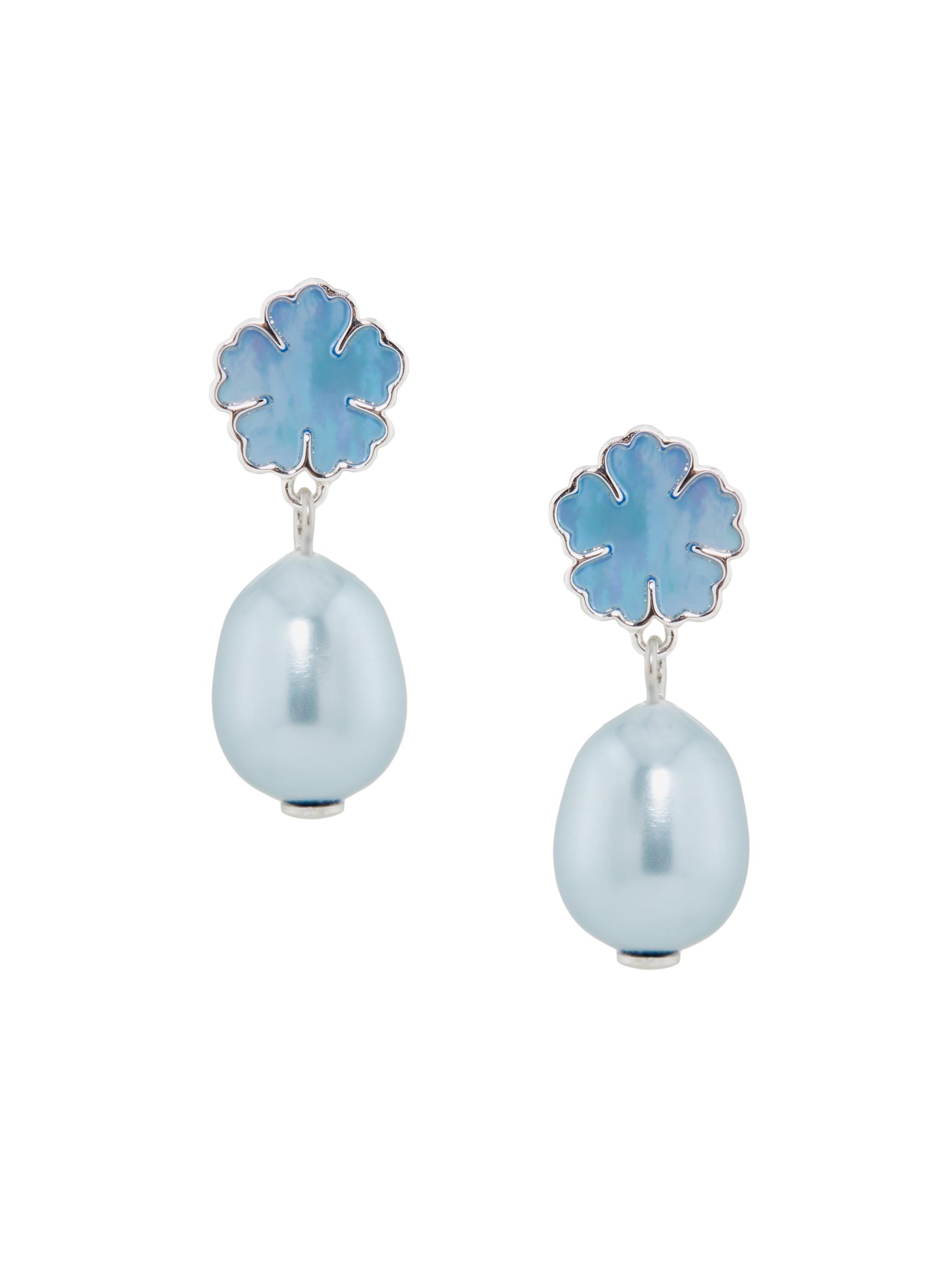 Tory Burch Women's Kira Silvertone, Mother-Of-Pearl & Cultured Pearl Clover Drop Earrings - Tory Silver Blue