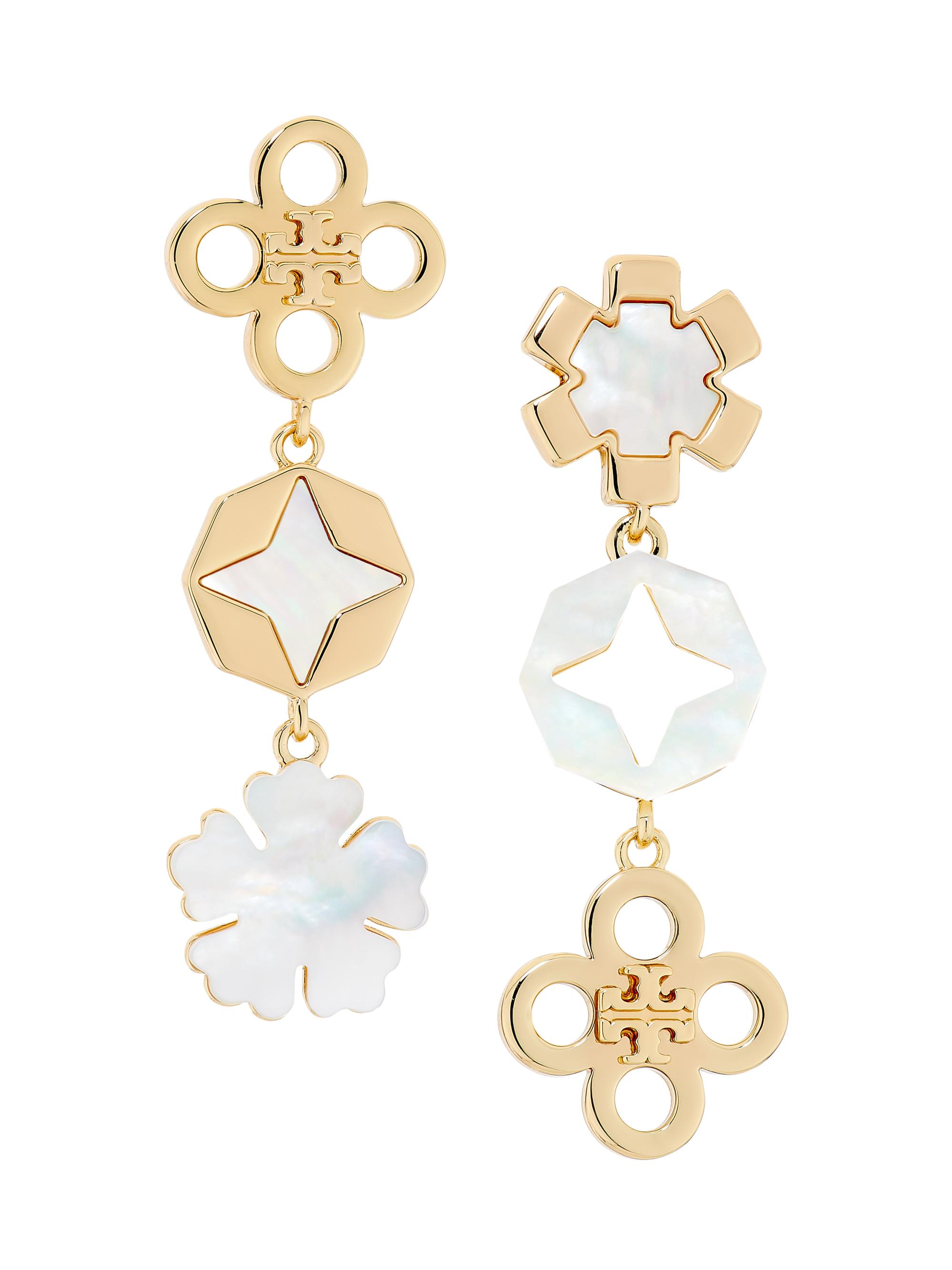 Tory Burch Women's Kira 18K-Gold-Plated & Mother-Of-Pearl Mismatched Clover Drop Earrings - Tory Gold Mother Of Pearl