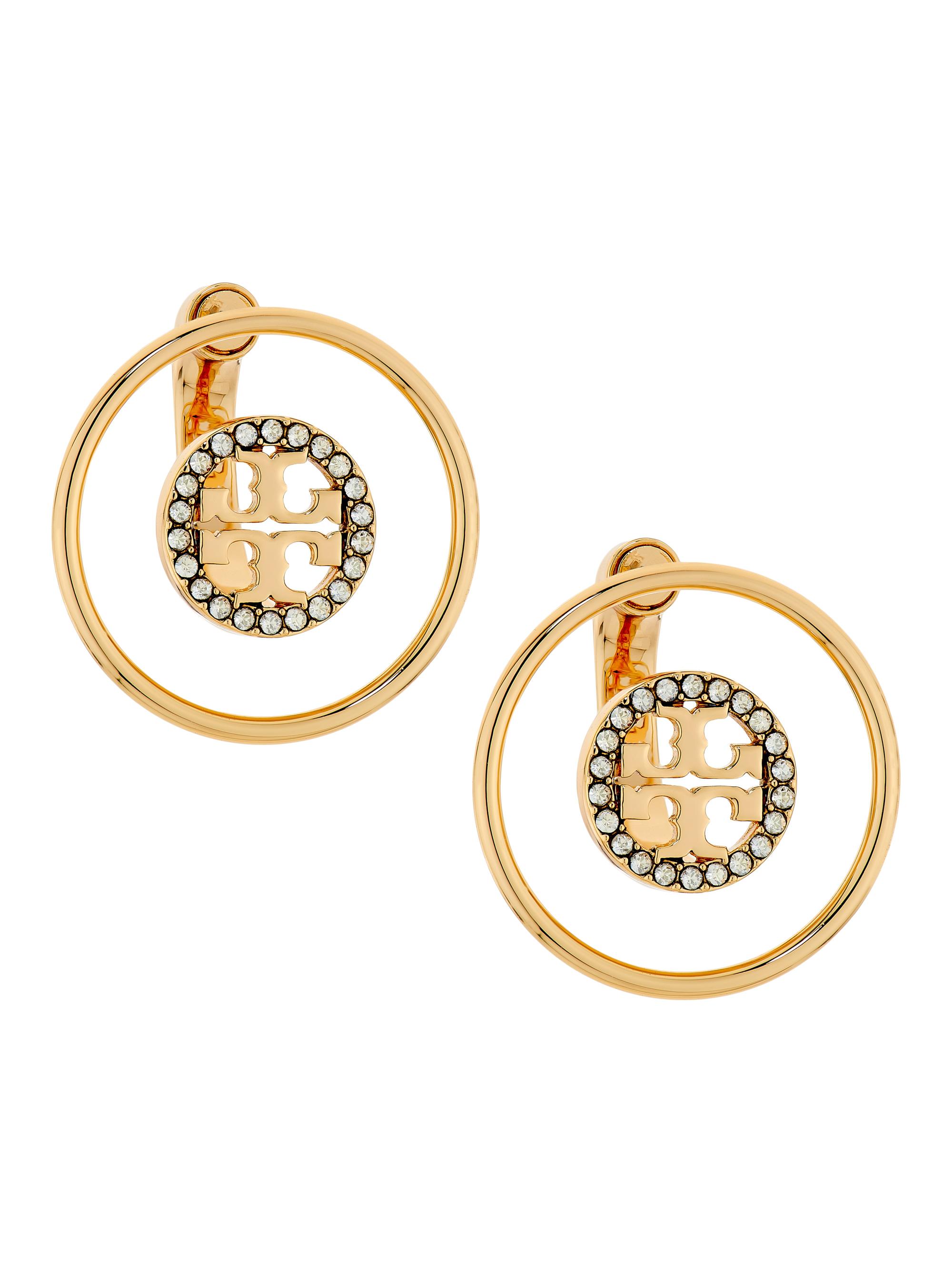 Tory Burch Women's Miller 18K-Gold-Plated & Glass Crystal Logo Ear Jackets - Tory Gold Crystal