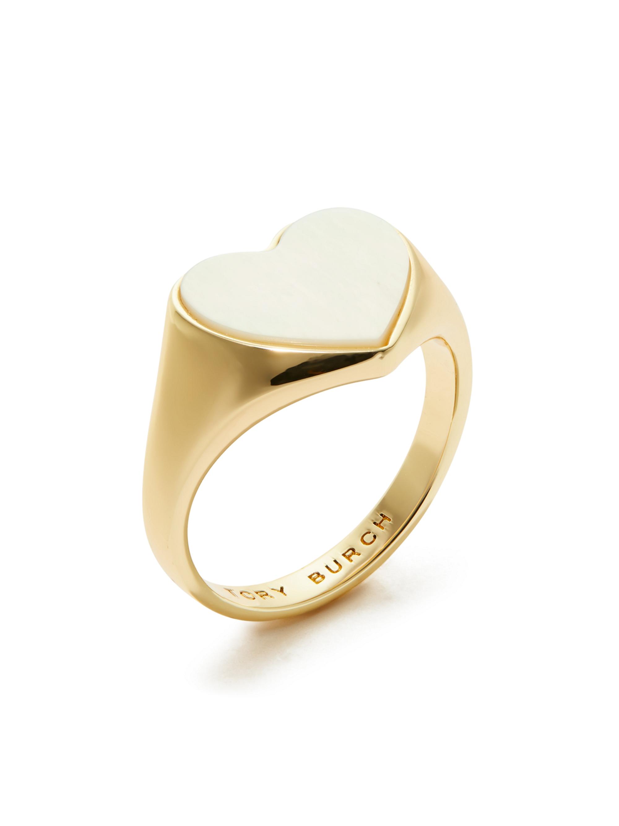 Tory Burch Women's 18K-Gold-Plated & Mother-Of-Pearl Heart Signet Ring - Tory Gold Mother Of Pearl