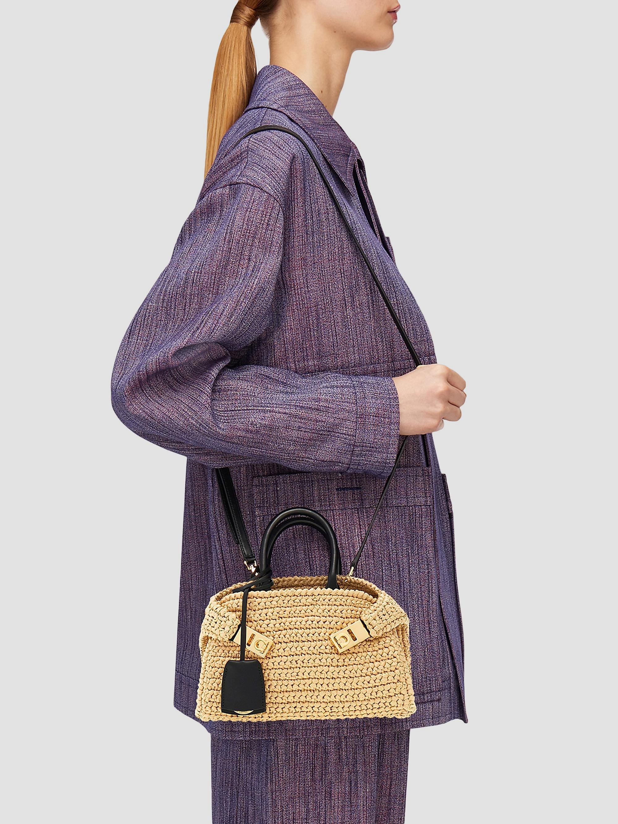 FERRAGAMO Women's Hug Mini Crochet Raffia Top Handle Bag - Cremino | Thumbnail 3