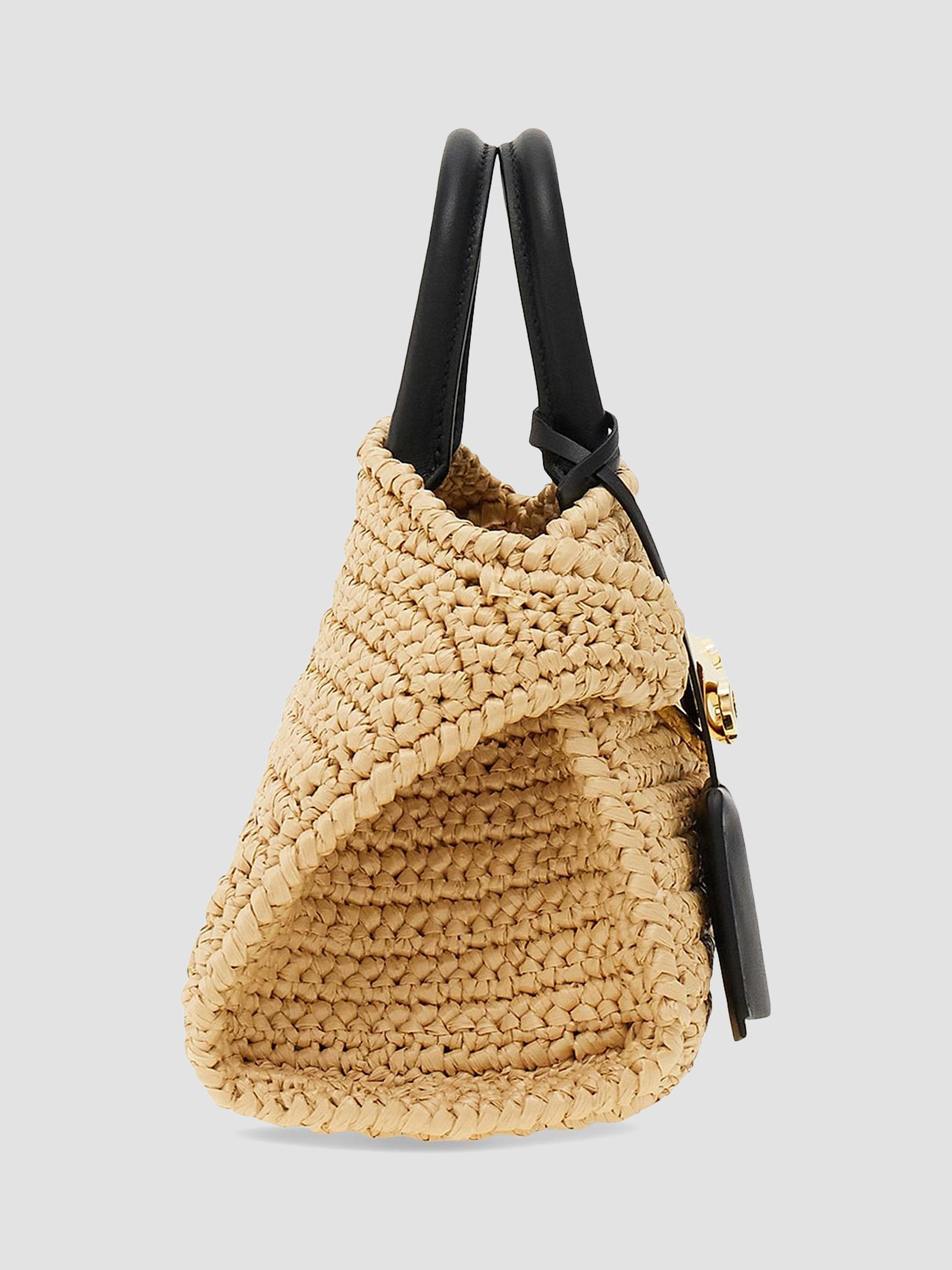 FERRAGAMO Women's Hug Mini Crochet Raffia Top Handle Bag - Cremino | Thumbnail 4