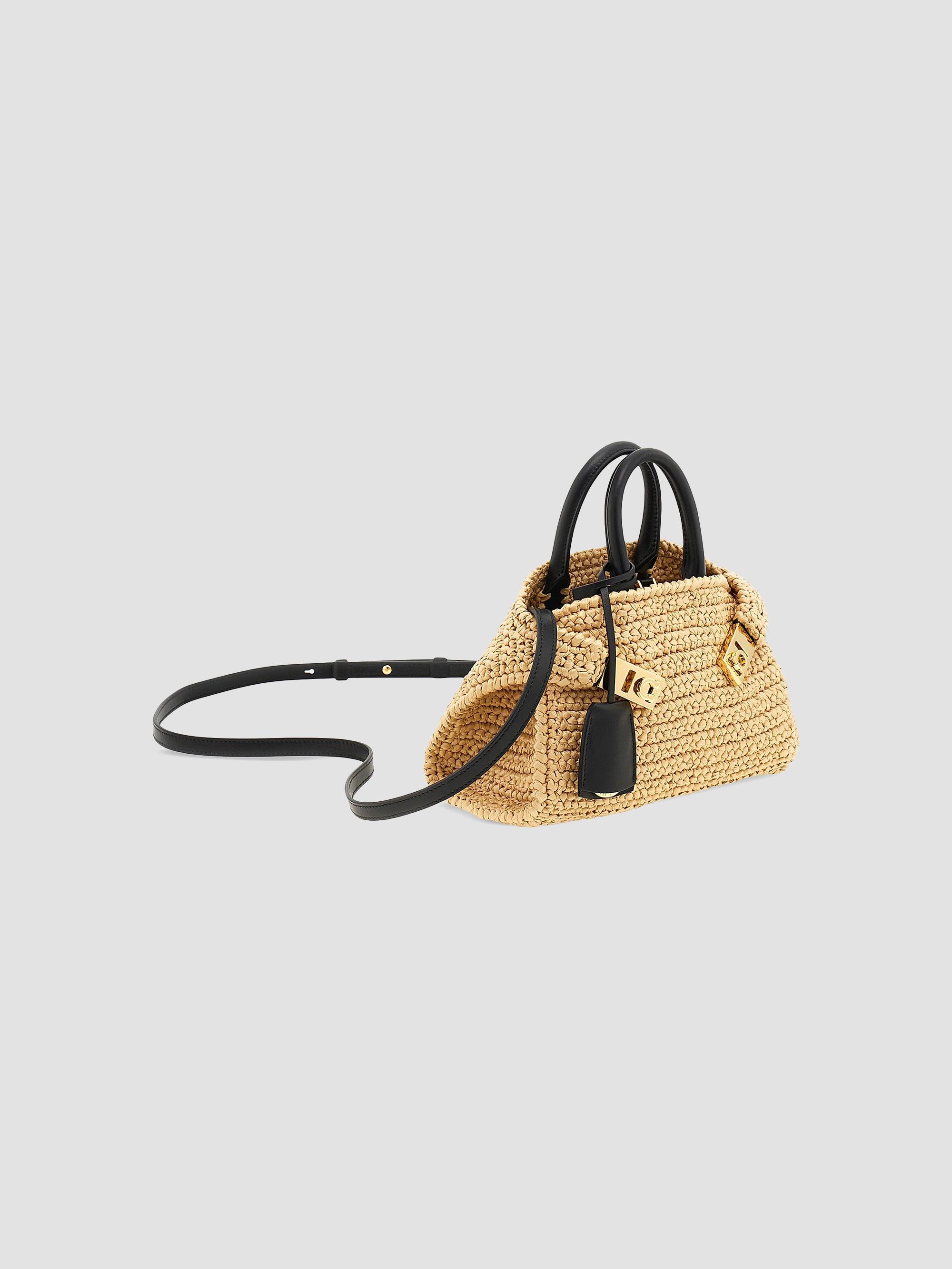 FERRAGAMO Women's Hug Mini Crochet Raffia Top Handle Bag - Cremino | Thumbnail 6