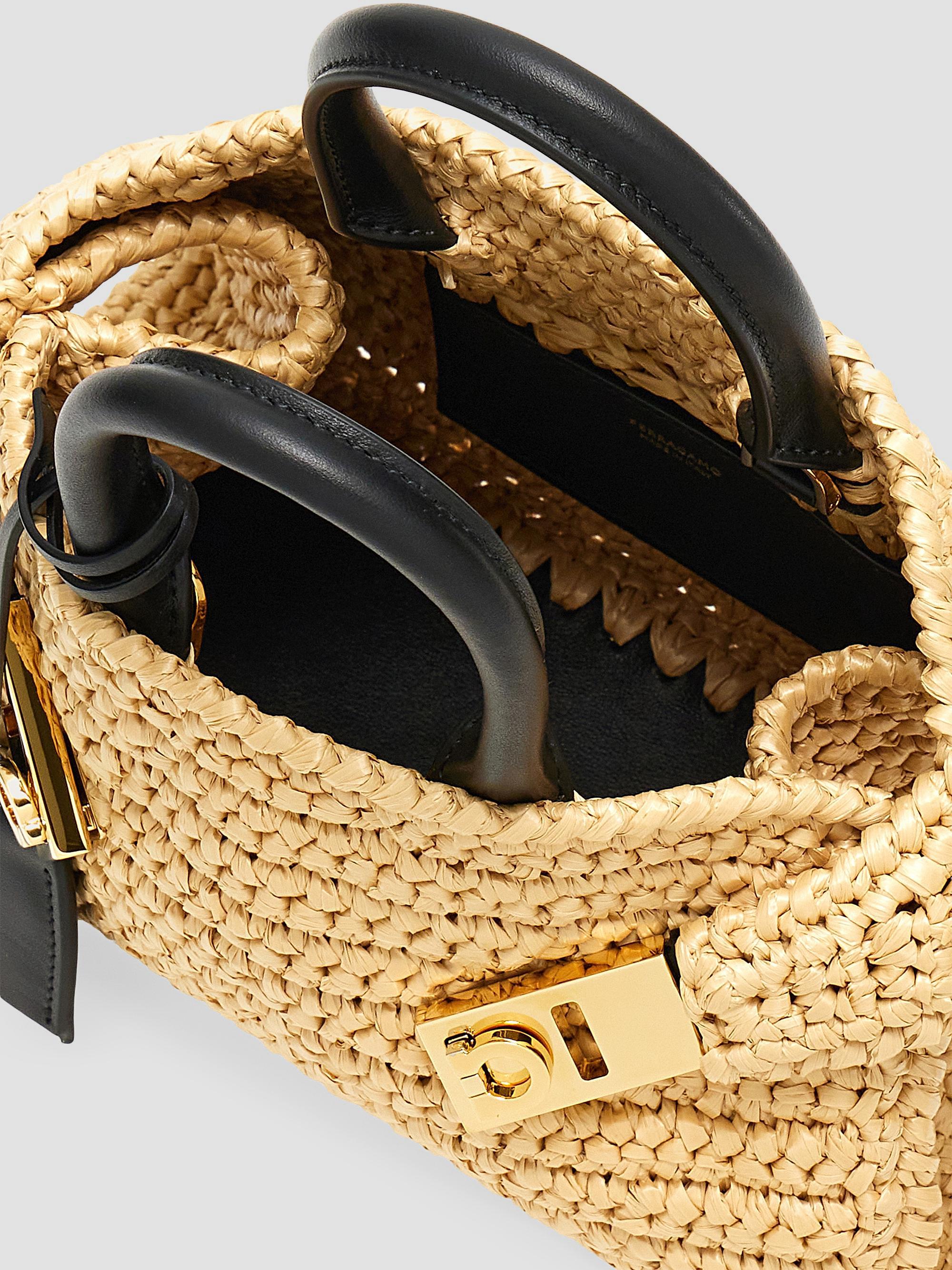 FERRAGAMO Women's Hug Mini Crochet Raffia Top Handle Bag - Cremino | Thumbnail 7