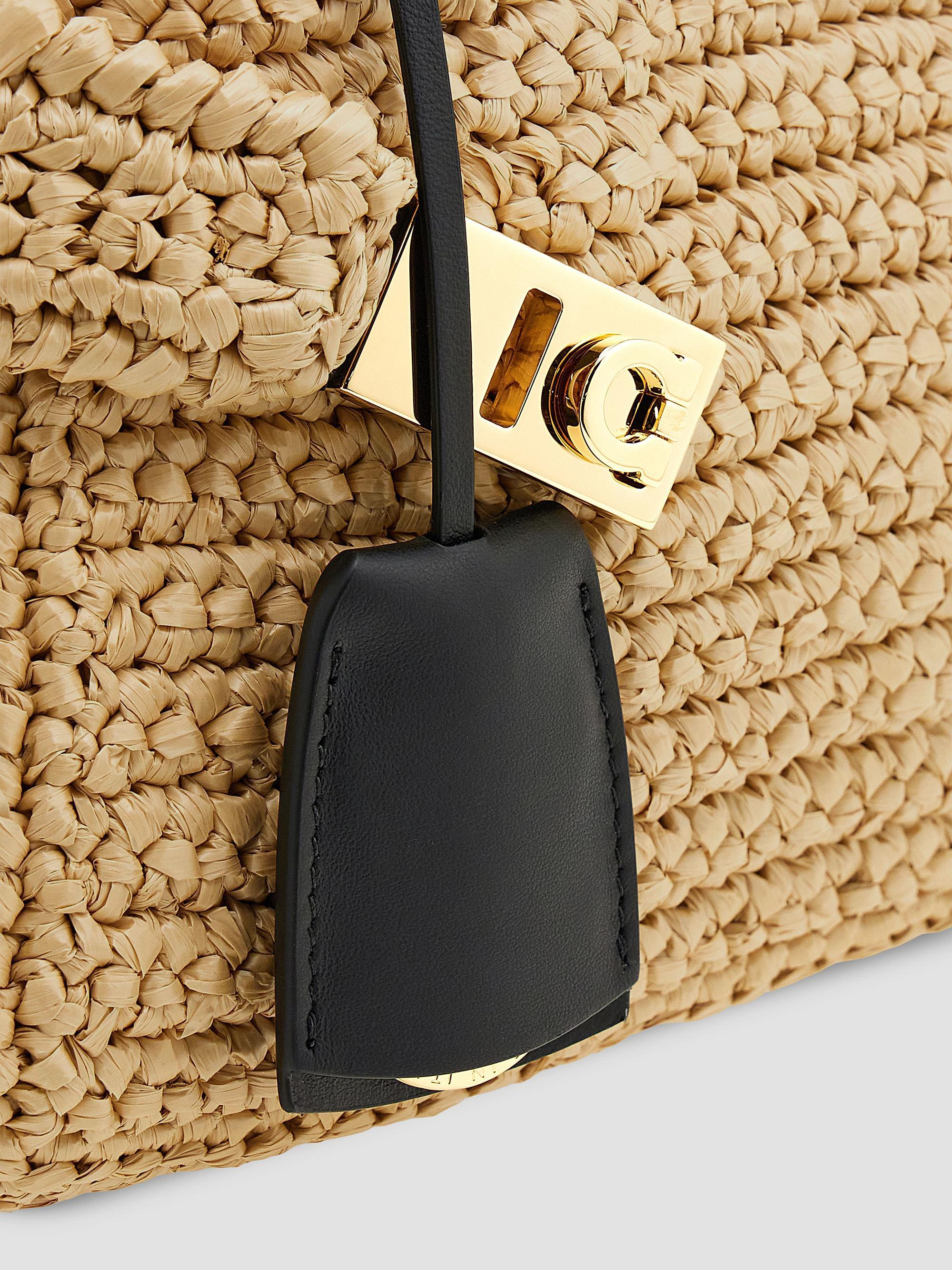 FERRAGAMO Women's Hug Mini Crochet Raffia Top Handle Bag - Cremino | Thumbnail 8