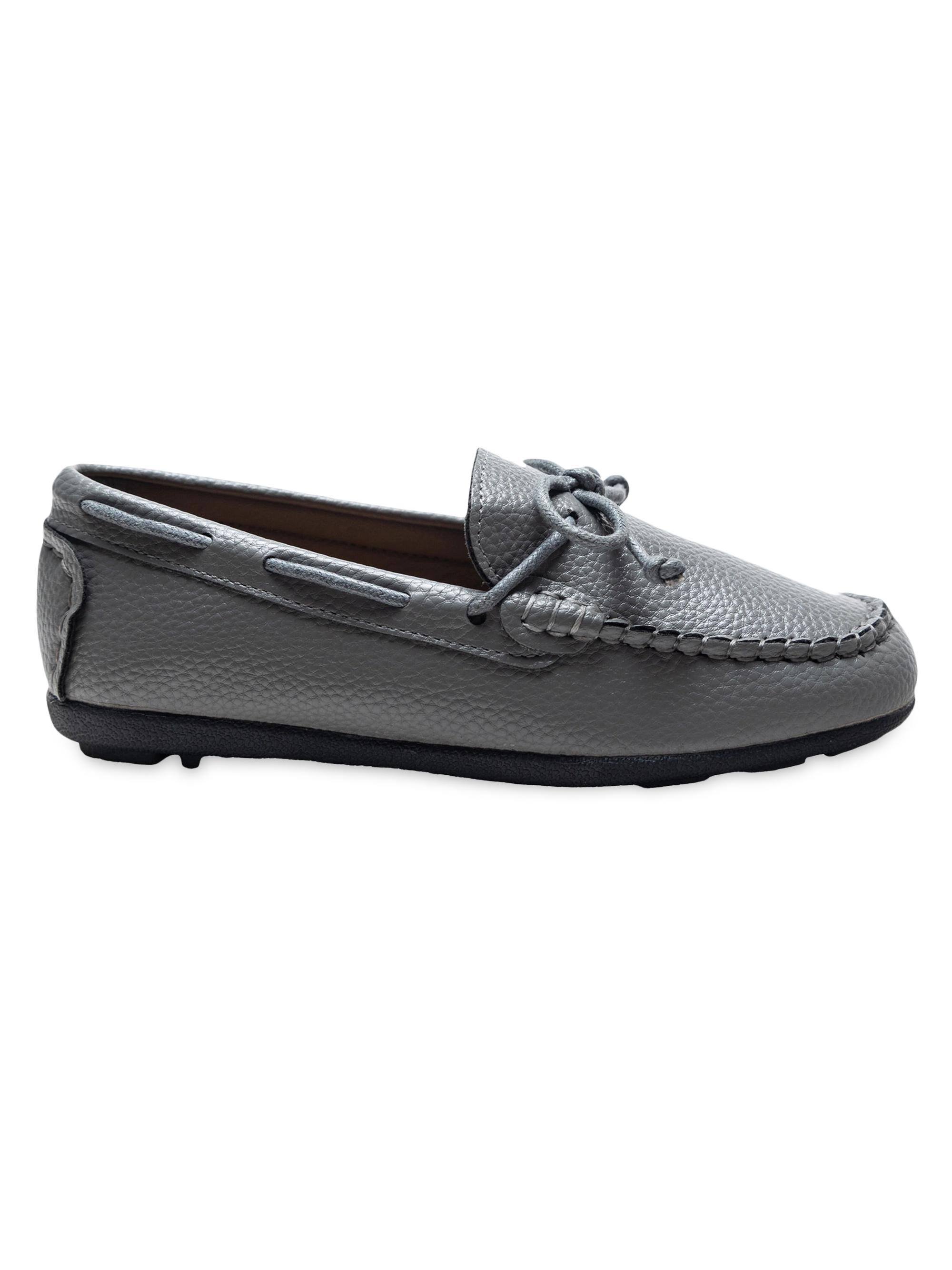 Moustache Leather Moccasin Loafers - Gray 5 (Child)