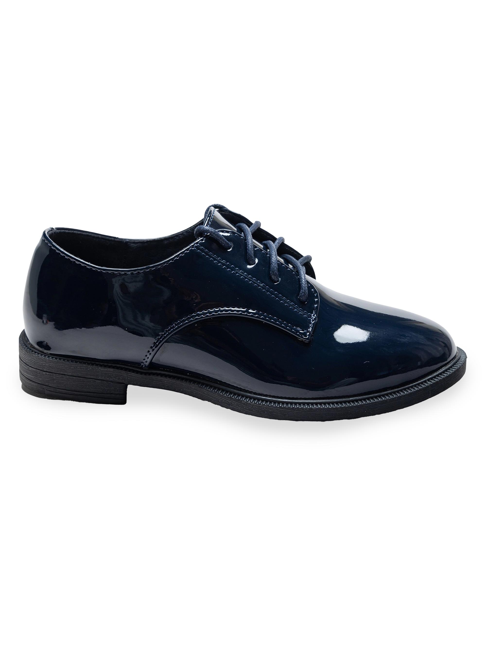 Moustache Faux Patent Leather Oxford Laced Dress Shoes - Navy 5 (Child)