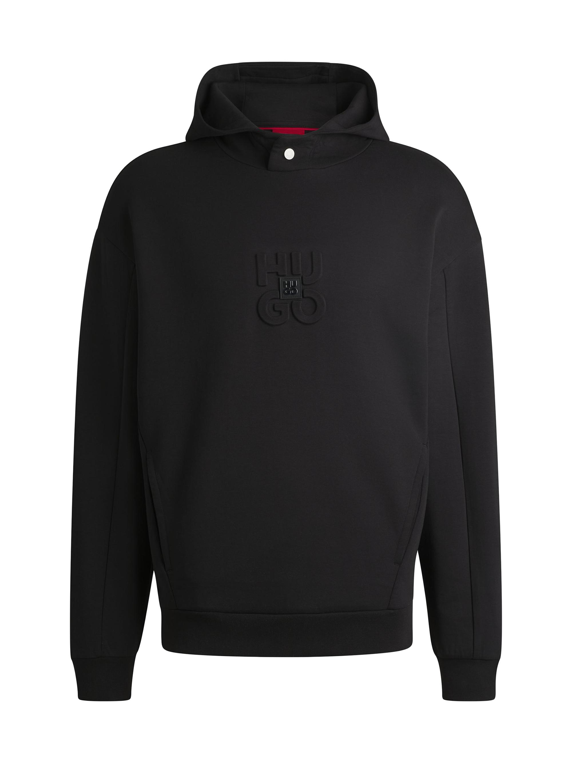 HUGO Men's Interlock Hoodie with Stacked Logos - Black