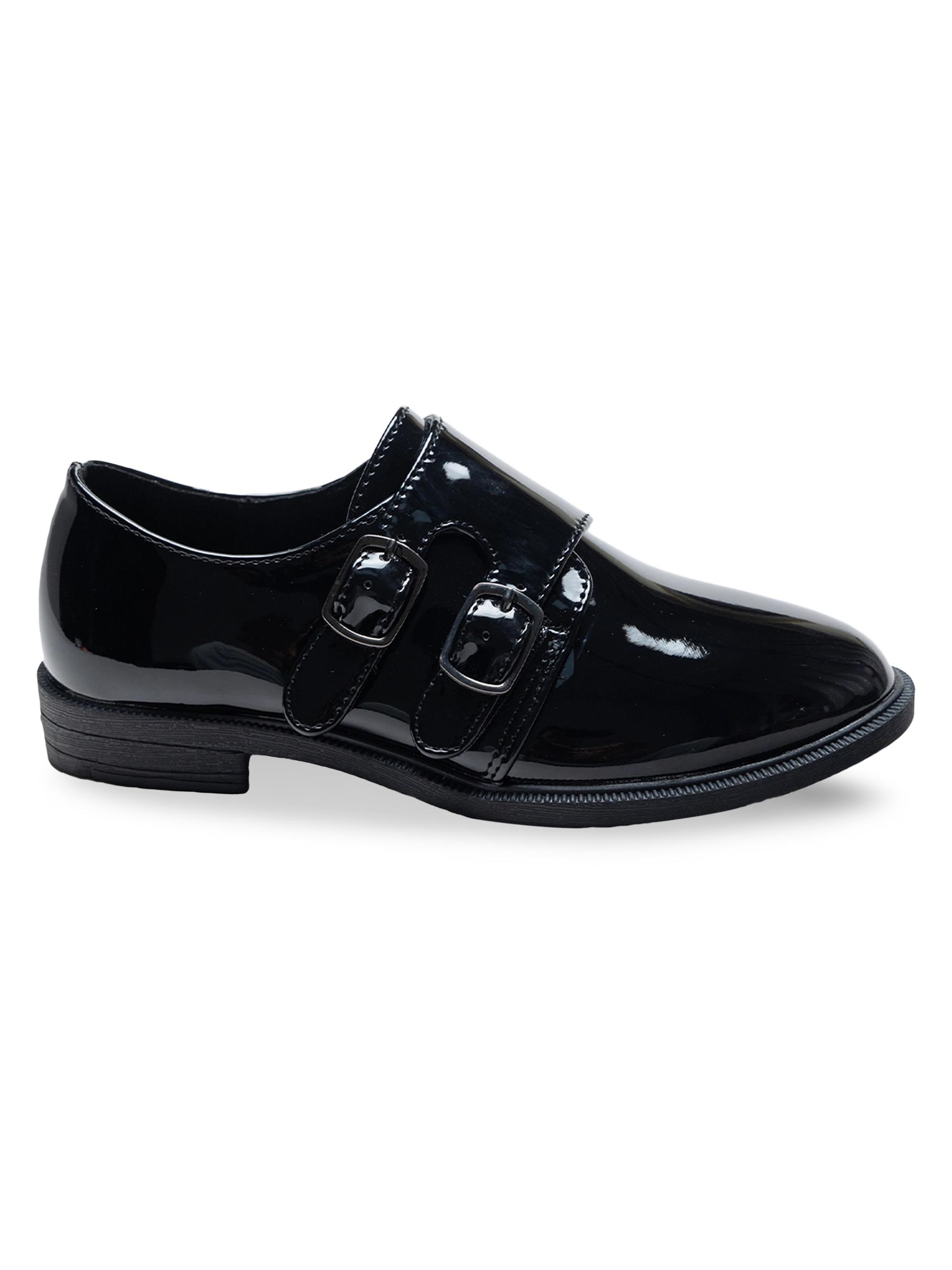 Moustache Patent Double Monk Strap Dress Shoes - Black 5 (Child)