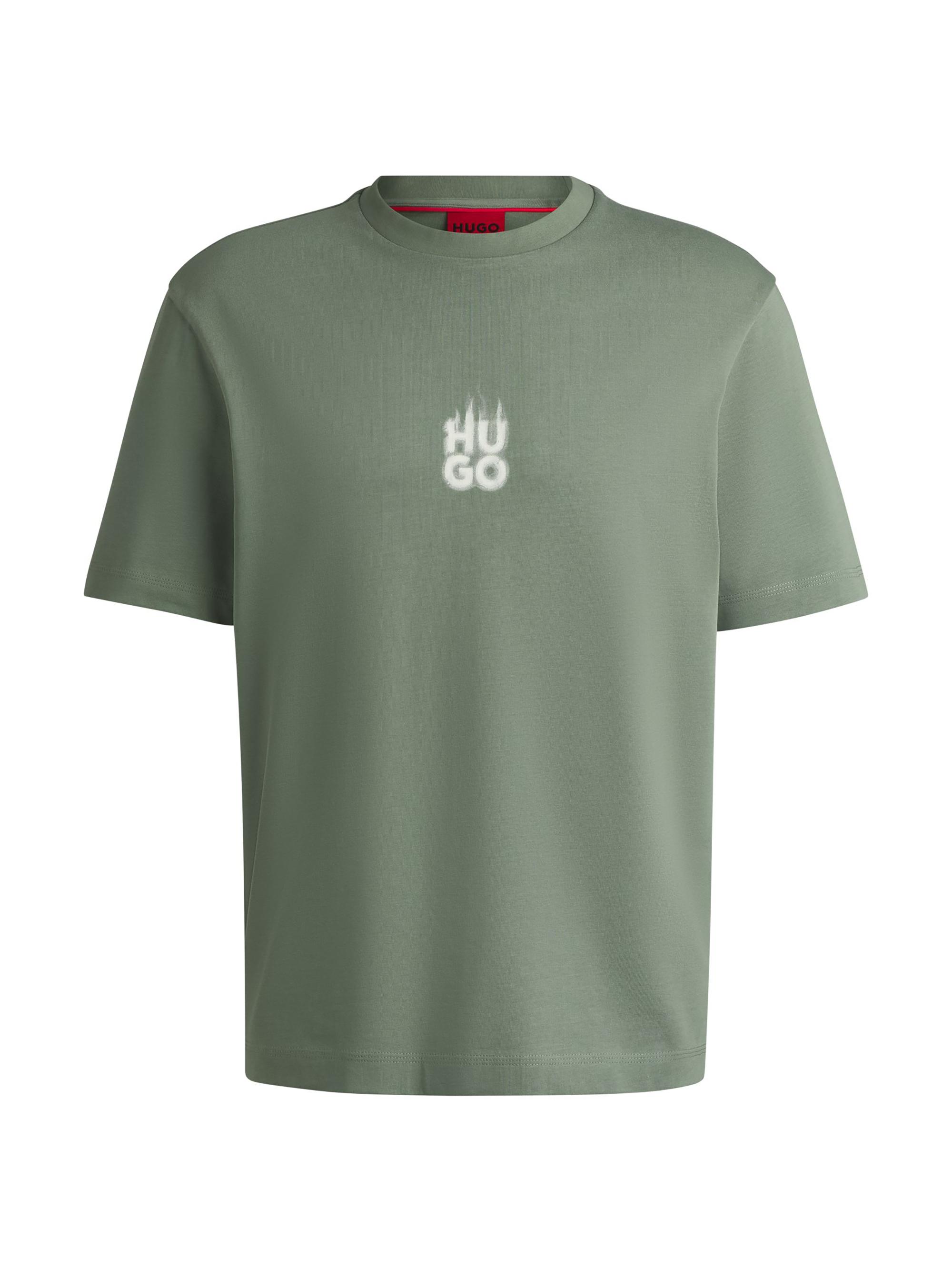 HUGO Men's T-Shirt with Stacked Smoke Logo Prints - Light Green