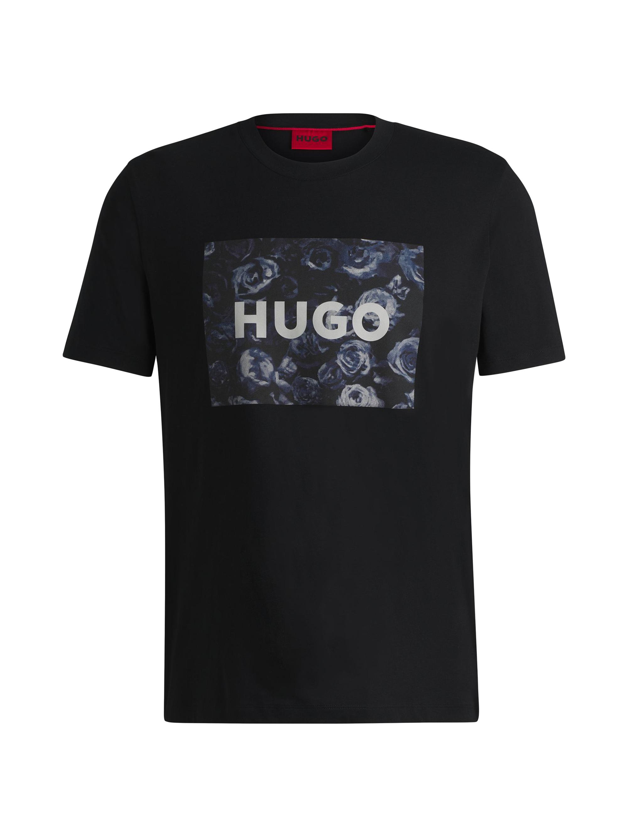 HUGO Men's Regular Fit T-Shirt with Seasonal Artwork - Black