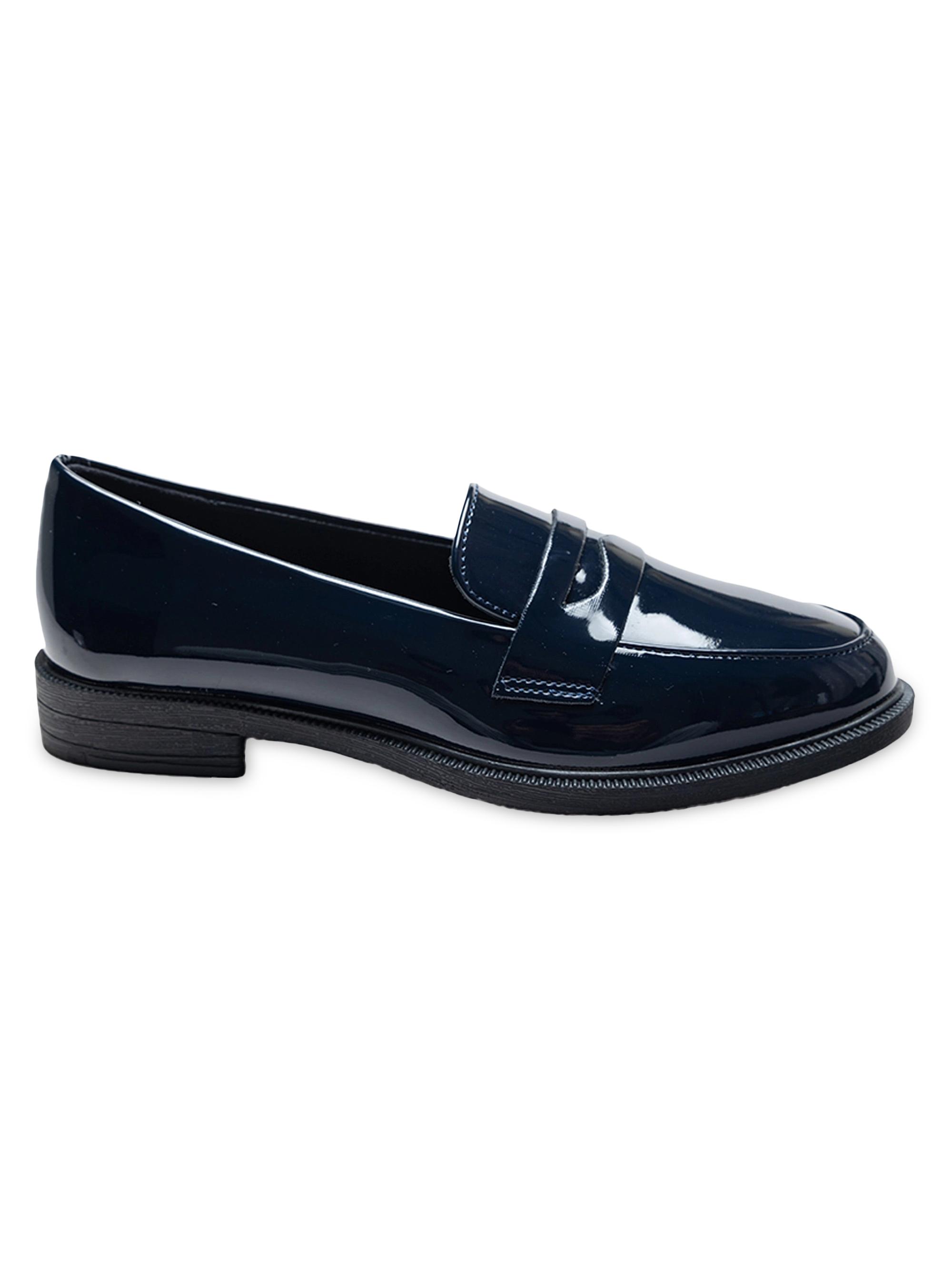 Moustache Faux Patent Leather Penny Loafers - Navy 5 (Child)