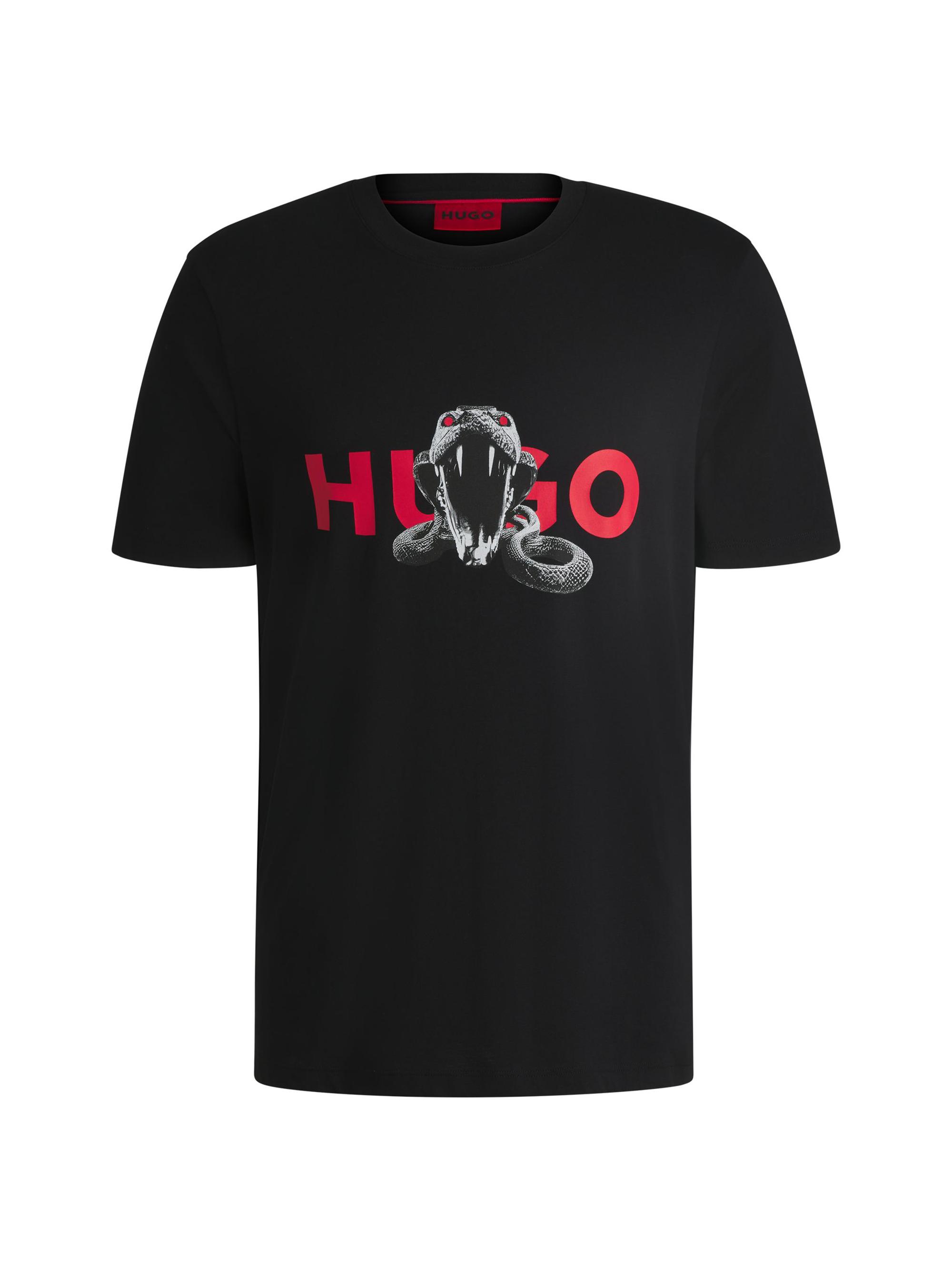HUGO Men's Oversize-Fit T-Shirt in Cotton with Animal Graphic - Black Snake
