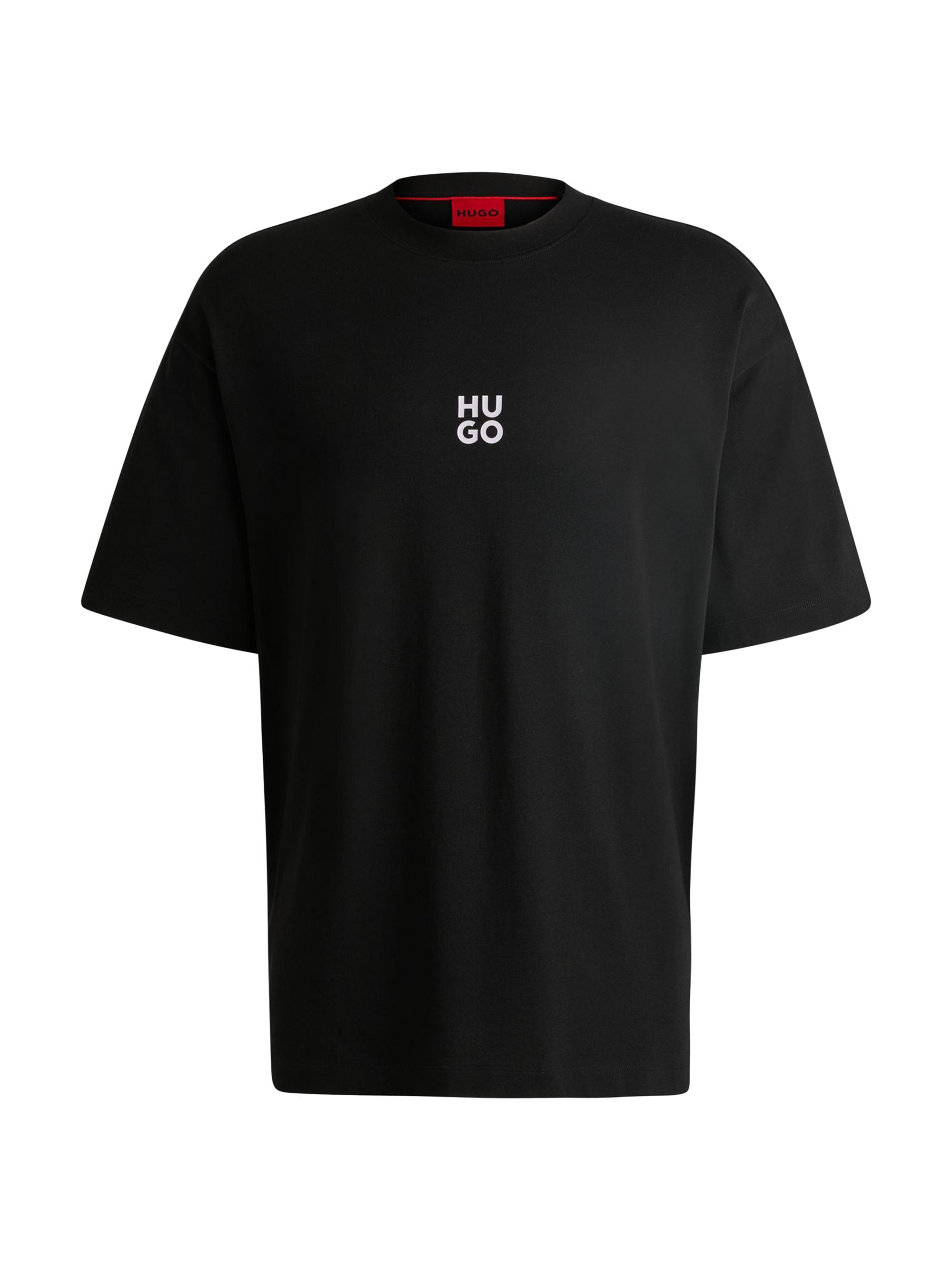 HUGO Men's Oversize Fit T-Shirt with Seasonal Artwork - Black