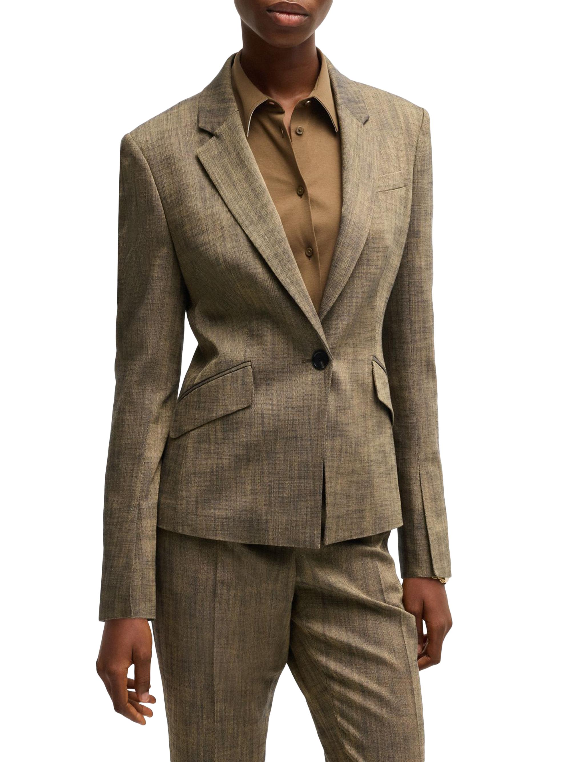 BOSS Women's Slim-Fit Blazer In Melange Sharkskin Fabric - Patterned Brown