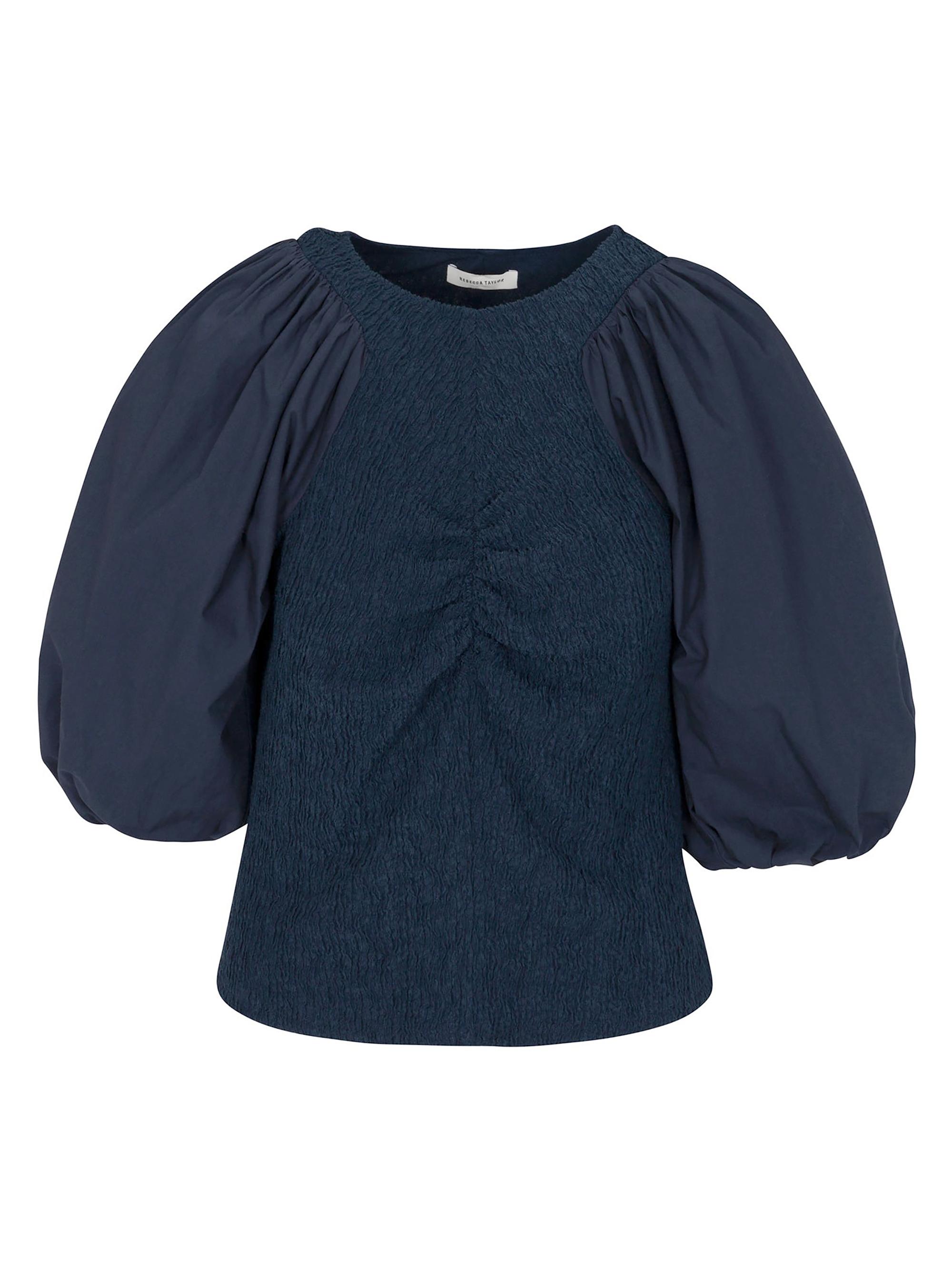 Rebecca Taylor Women's Taryn Knit Lace Puff-Sleeve Top - Navy