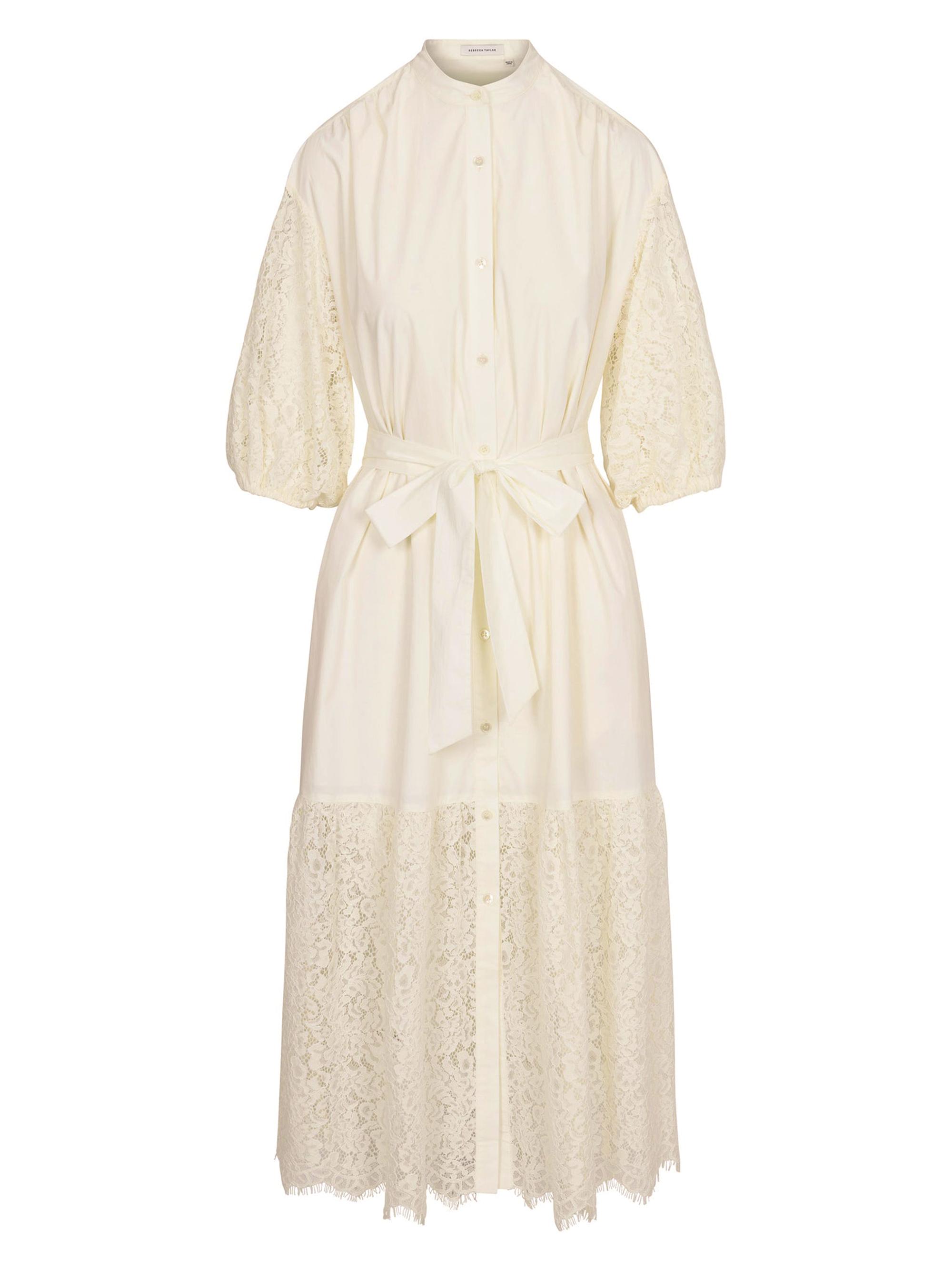 Rebecca Taylor Women's Idun Lace-Trim Shirtdress - Cream