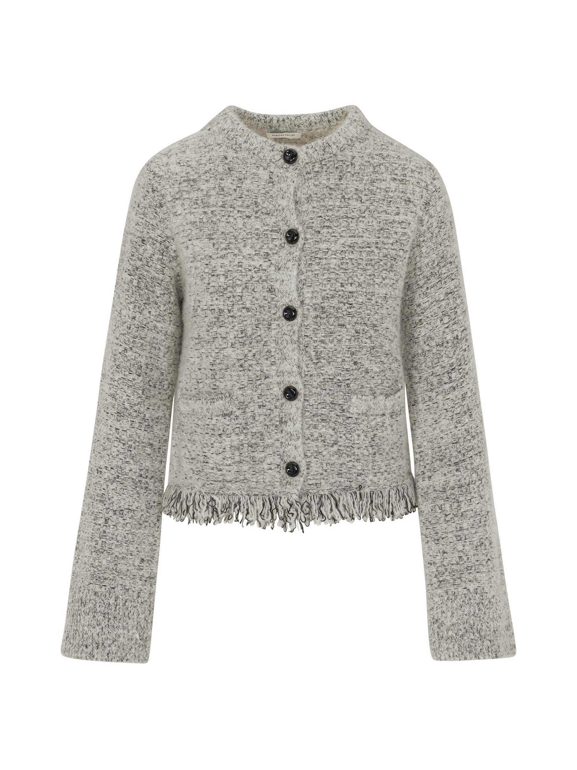 Rebecca Taylor Women's Marianne Bouclé Fringed Cardigan - Black White