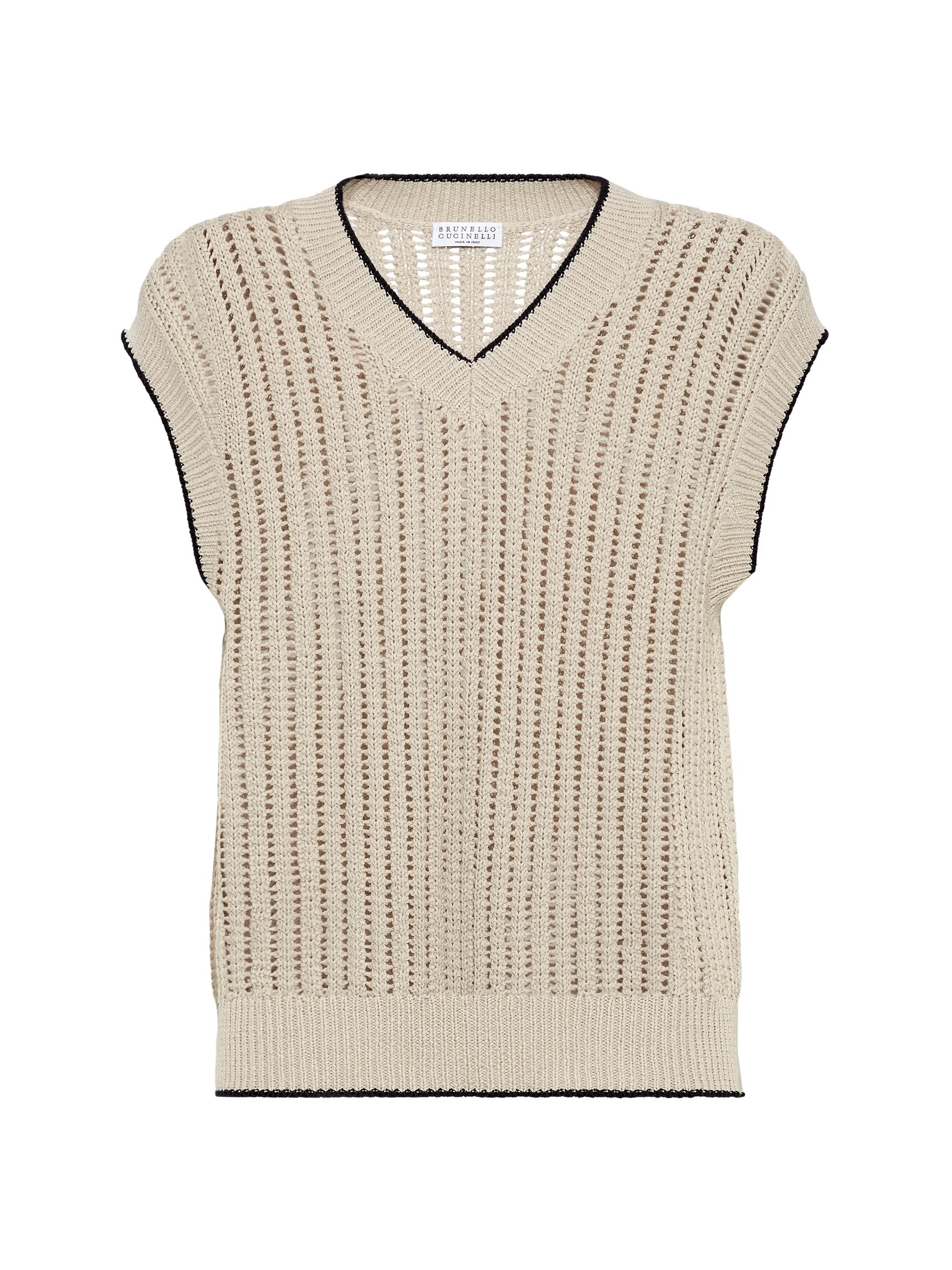 Brunello Cucinelli Women's Cotton Openwork Rib Sweater Vest - Cool Beige