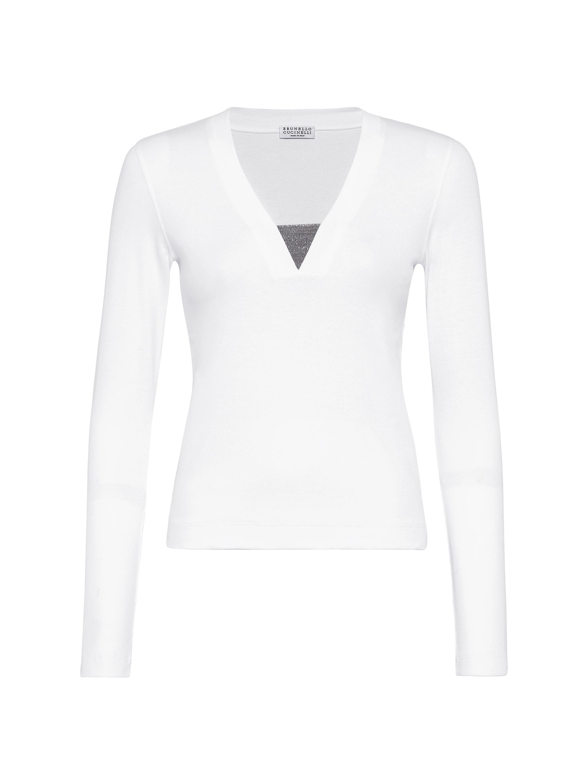 Brunello Cucinelli Women's Stretch Cotton Ribbed Jersey T-Shirt - White