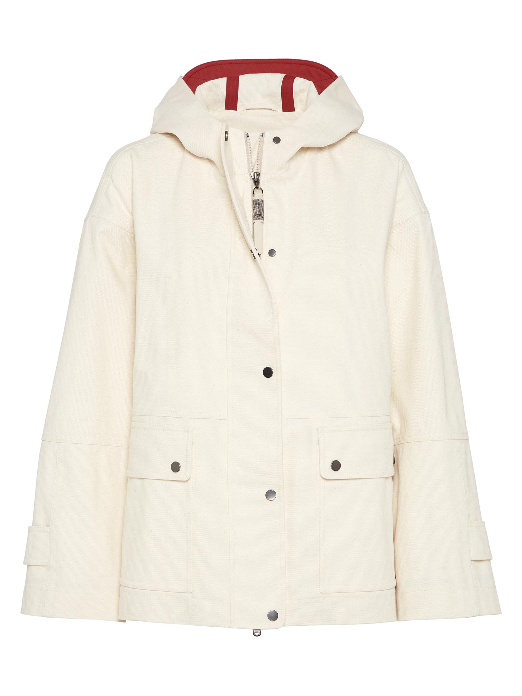 Brunello Cucinelli Women's Water Resistant Cotton Canvas Hooded Outerwear Jacket - Panama