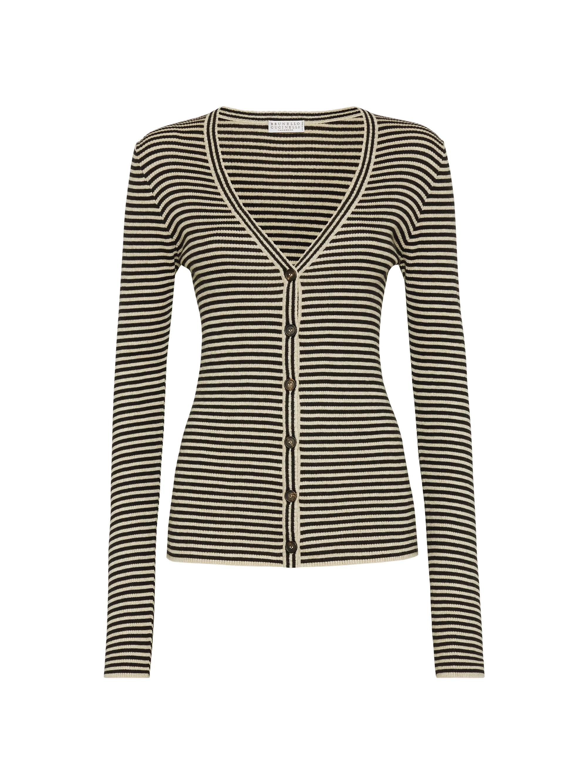 Brunello Cucinelli Women's Striped Sparkling Cashmere and Silk Lightweight Cardigan - Black