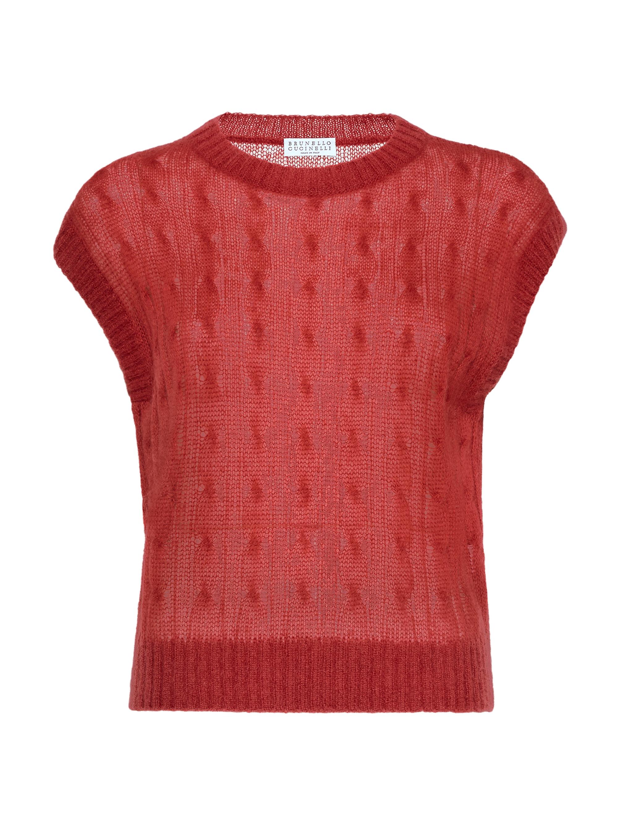 Brunello Cucinelli Women's Mohair and Wool Cable Knit T-Shirt - Red