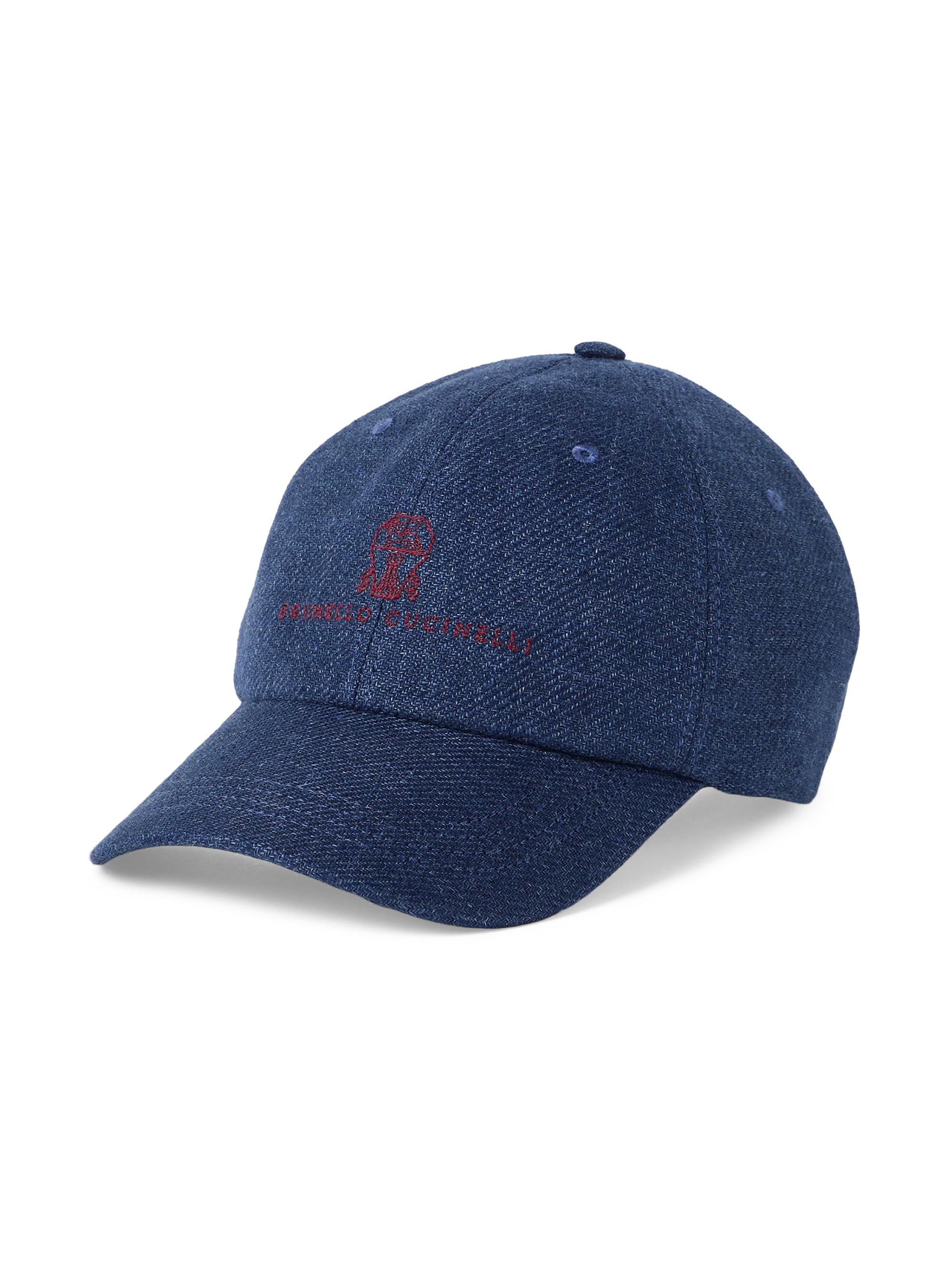 Brunello Cucinelli Men's Baseball Cap with Embroidered Logo - Indigo